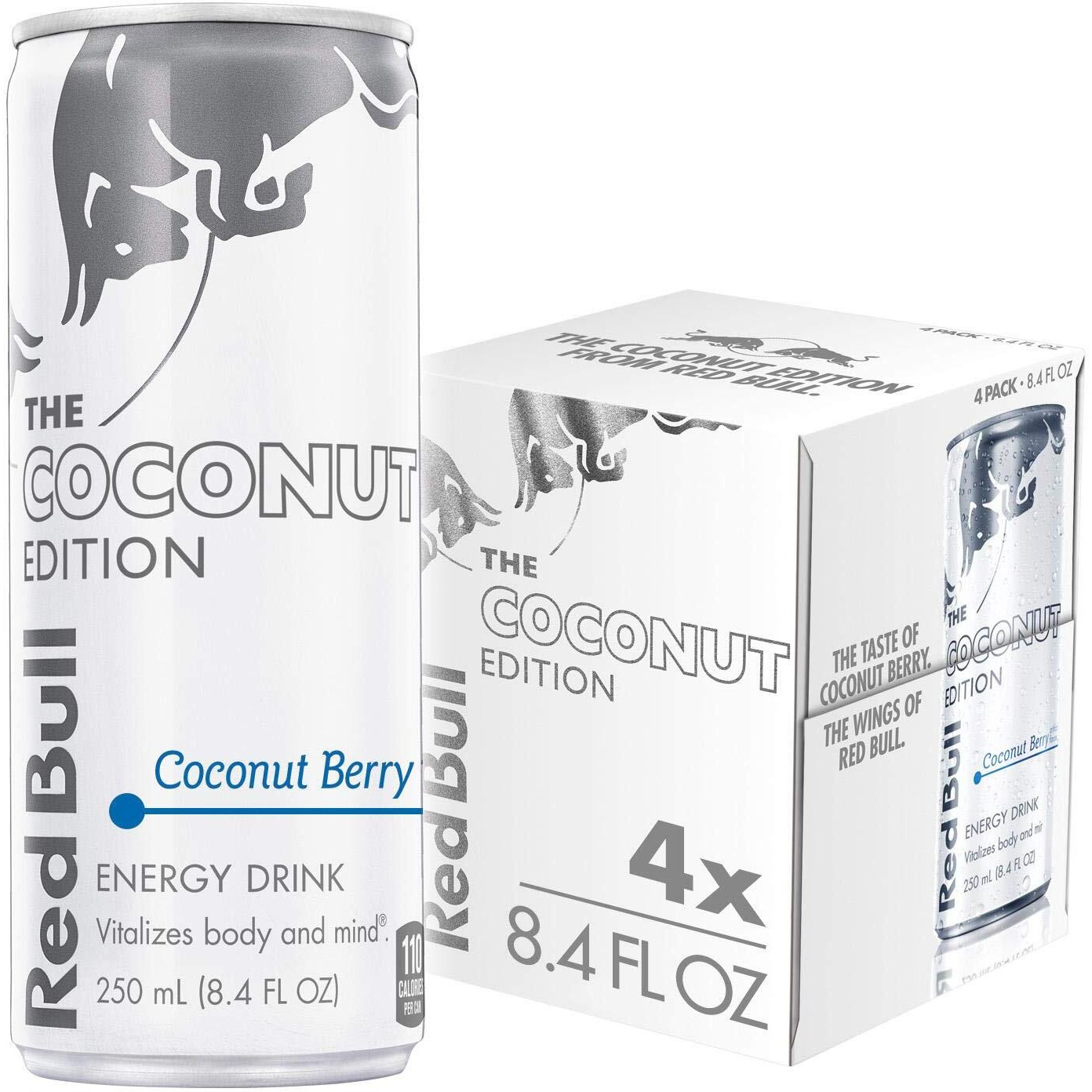 Red Bull Coconut Edition Energy Drink, Coconut Berry, With 80Mg Caffeine Plus Taurine & B Vitamins, 8.4 Fl Oz, Pack Of 4 Cans