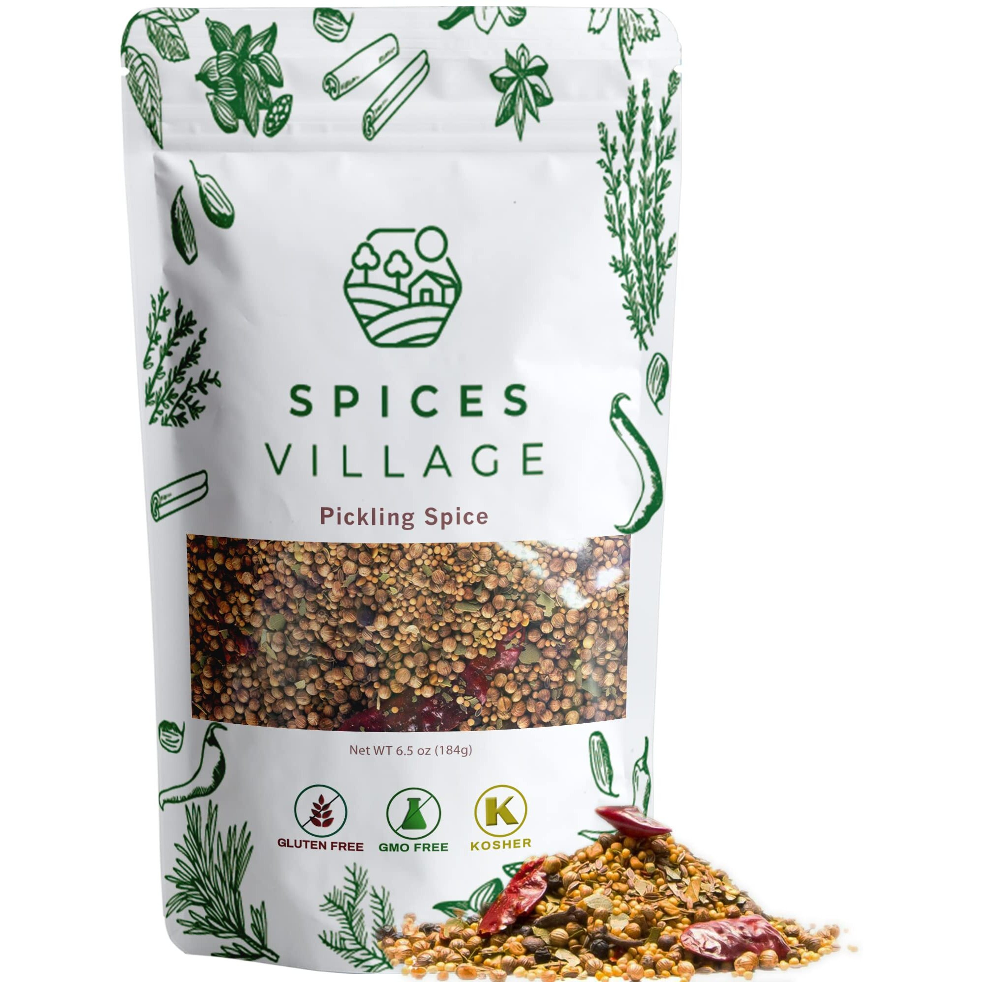 Spices Village Pickling Spices [ 6.5Oz ] - All Natural Fresh Dried Spices Mix For Pickles, Canning, And Corn Beef, Pickling Seasoning Blend Kit - Kosher, Gluten Free, Non Gmo, Resealable Bulk Bag