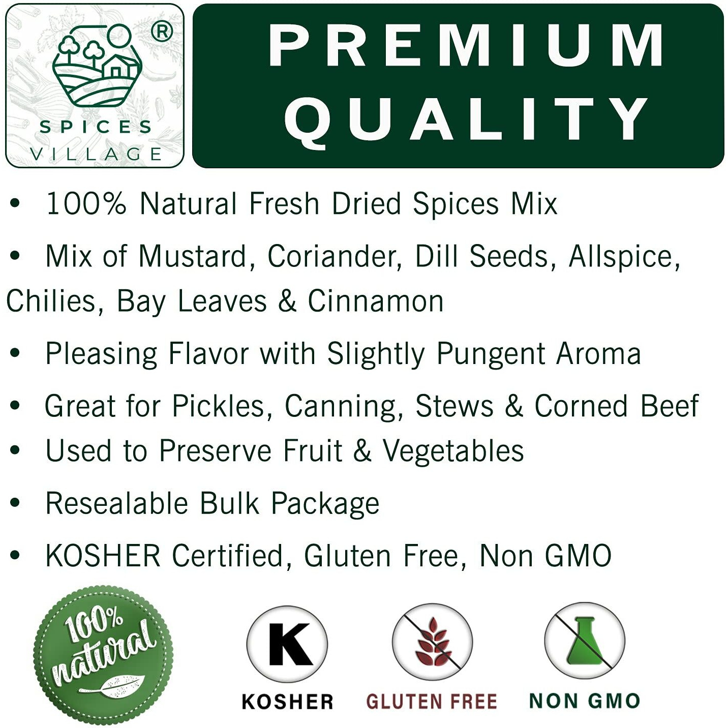 Spices Village Pickling Spices [ 6.5Oz ] - All Natural Fresh Dried Spices Mix For Pickles, Canning, And Corn Beef, Pickling Seasoning Blend Kit - Kosher, Gluten Free, Non Gmo, Resealable Bulk Bag