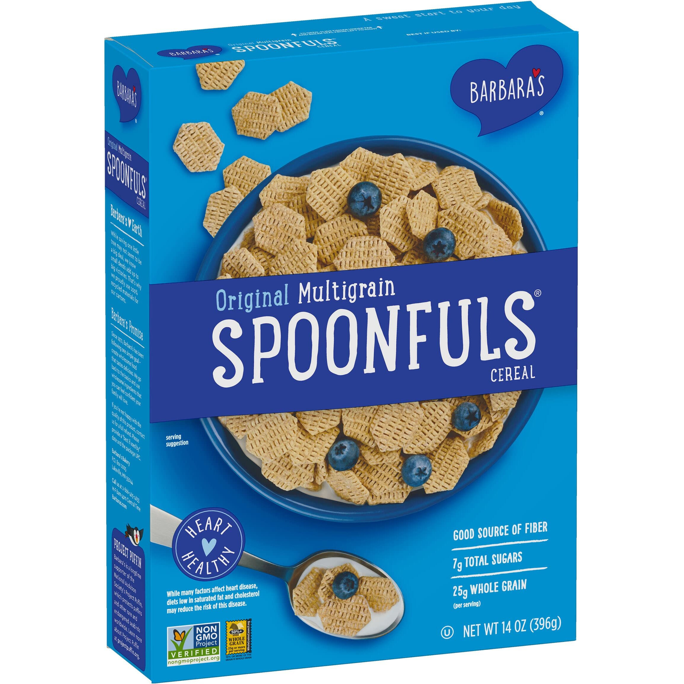Barbaras Spoonfuls Original Multigrain Cereal, Hearty Healthy Wheat Cereal, Good Source Of Fiber, Vegan Cereal, Kosher, Non-Gmo Project Verified, 14 Oz Box