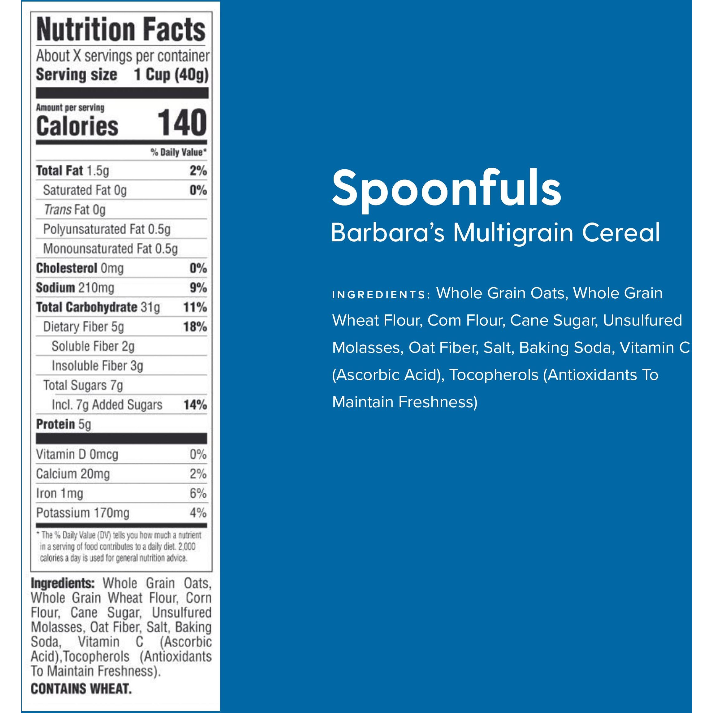 Barbaras Spoonfuls Original Multigrain Cereal, Hearty Healthy Wheat Cereal, Good Source Of Fiber, Vegan Cereal, Kosher, Non-Gmo Project Verified, 14 Oz Box