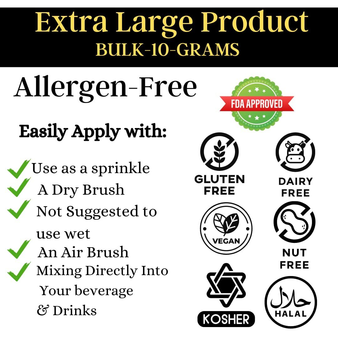 Bulk- 10G - Gold Edible Glitter For Drinks, Gold Sprinkles For Cake Decorating, Cocktails, Gold Luster Dust Edible Glitter For Cakes, Edible Cake Decorations 100% Food Safe, Vegan, Gluten Free.