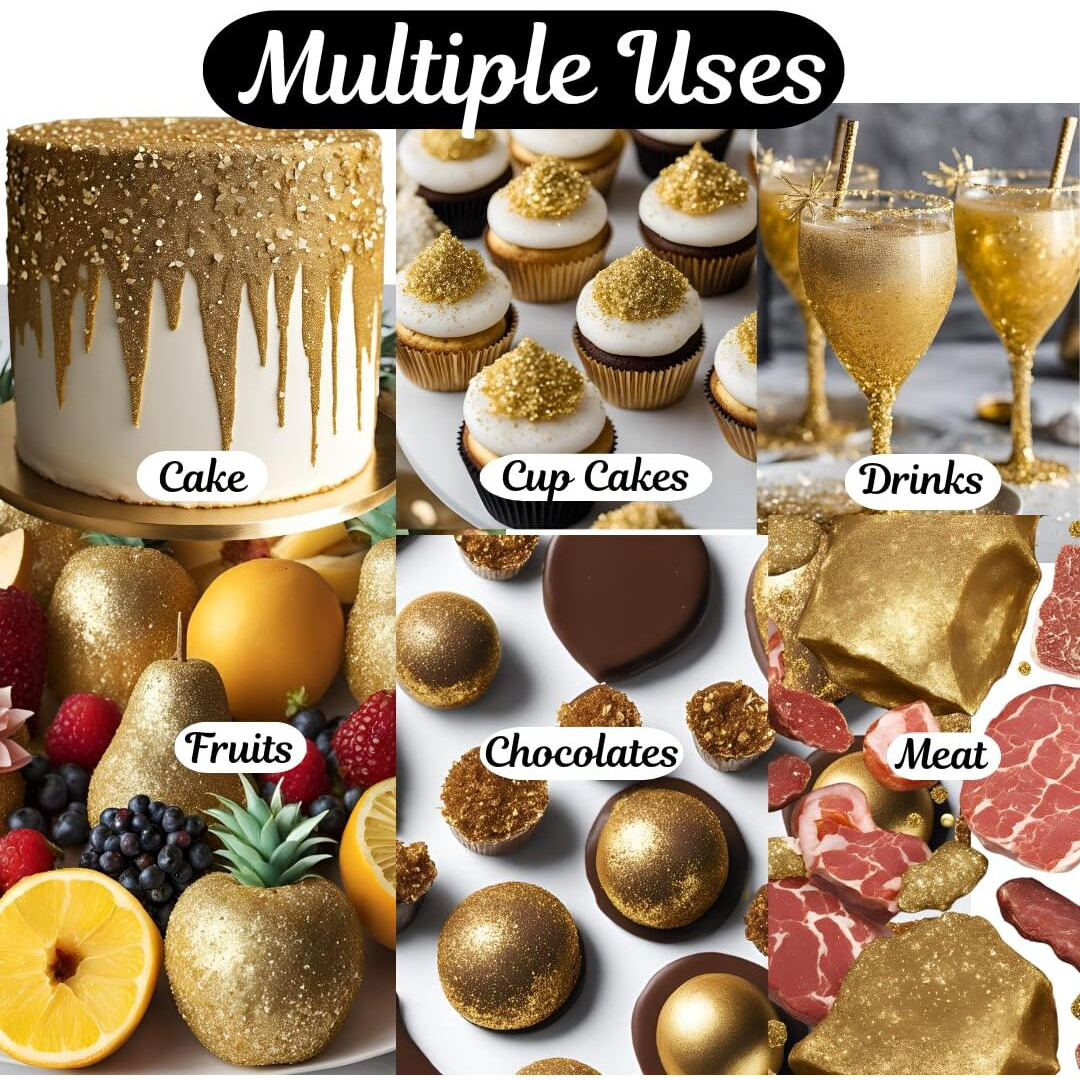 Bulk- 10G - Gold Edible Glitter For Drinks, Gold Sprinkles For Cake Decorating, Cocktails, Gold Luster Dust Edible Glitter For Cakes, Edible Cake Decorations 100% Food Safe, Vegan, Gluten Free.