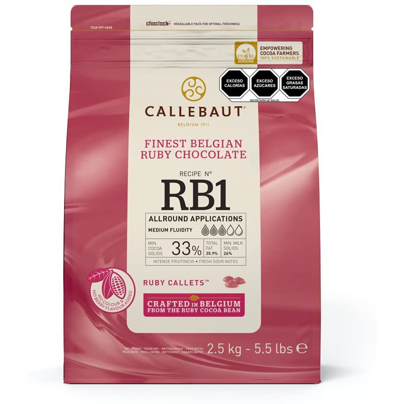 Callebaut Ruby Couverture Chocolate Callets | Recipe Rb1 | Crafted From The Ruby Cocoa Bean, No Colourants, No Fruit Flavorings | 5.5 Lb / 2.5 Kg