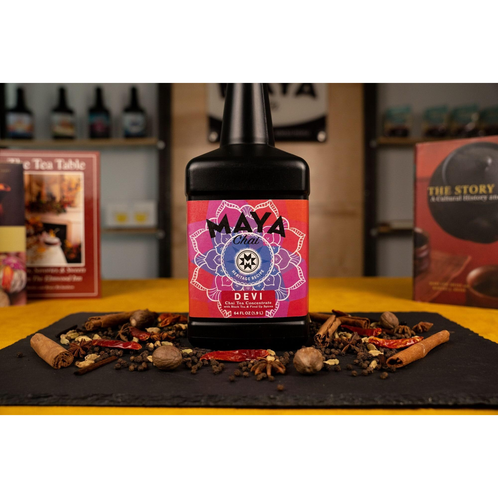 Maya Chai Tea Concentrate, Heritage Recipe, Devi, 64 Ounce (Pack Of 6) With White Pump