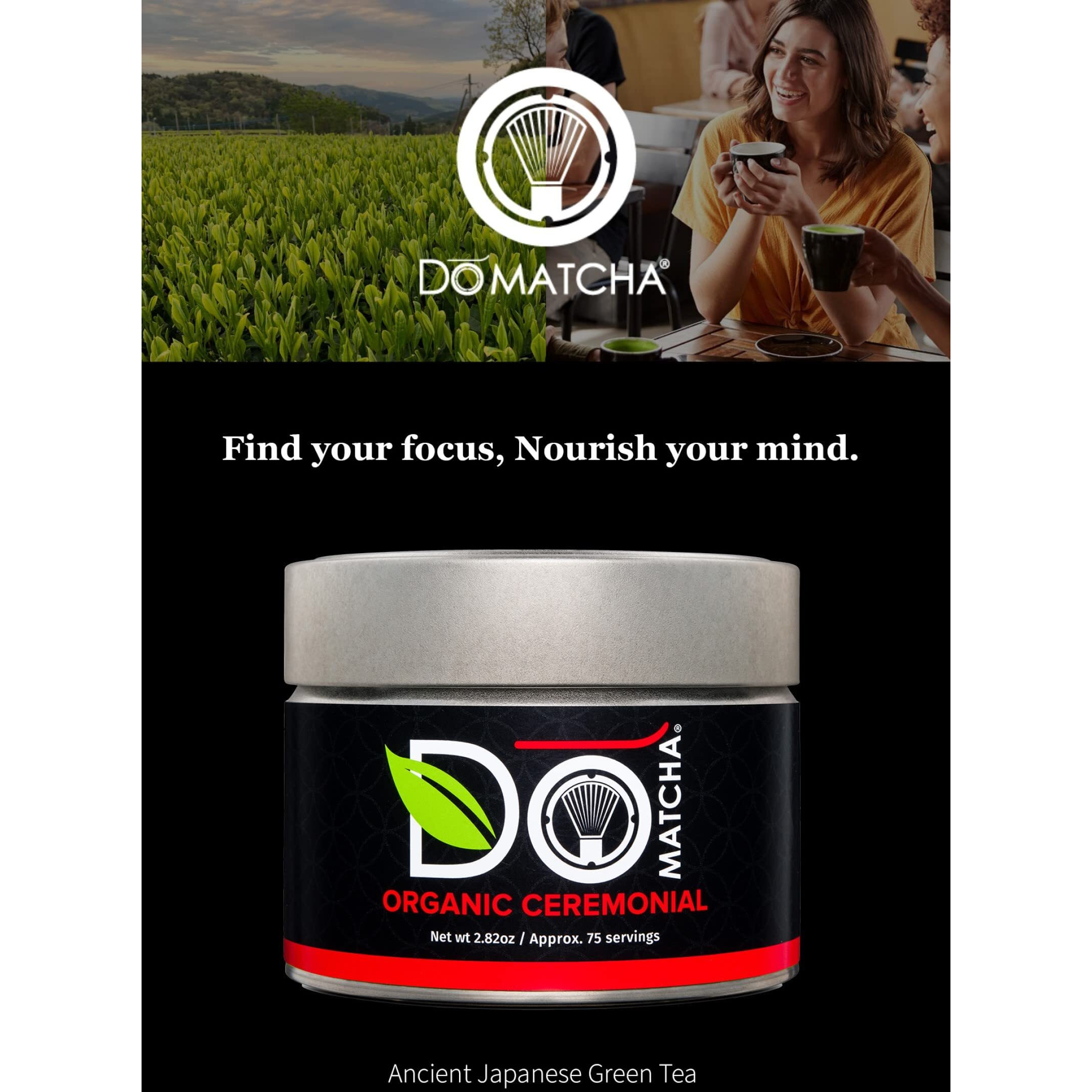 Domatcha - Organic Ceremonial Green Tea Matcha Powder, Natural Source Of Antioxidants, Caffeine, And L-Theanine, Promotes Focus And Relaxation, Kosher, 75 Servings (2.82 Oz)