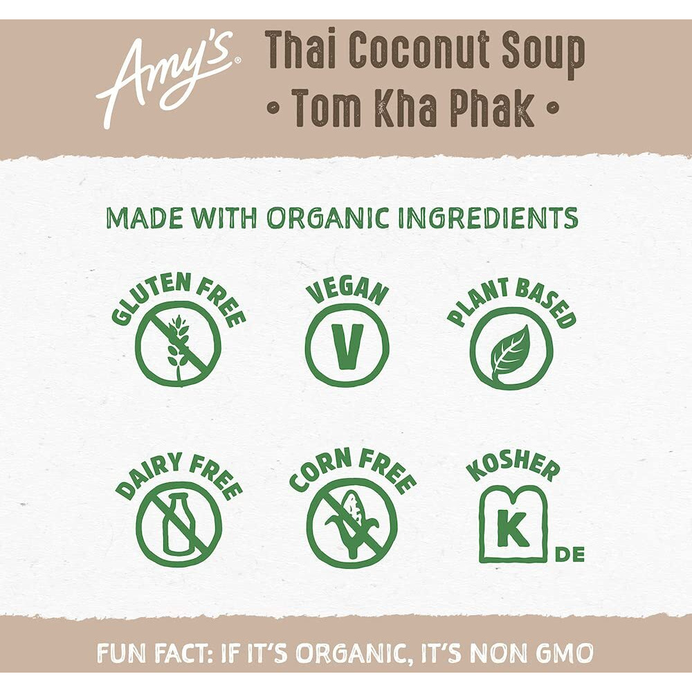 Amy's Soup, Vegan Thai Coconut Soup, Tom Kha Phak, Gluten Free, Made With Organic Coconut Milk & Sweet Potatoes, Canned Soup, 14.1 Oz (12 Pack)