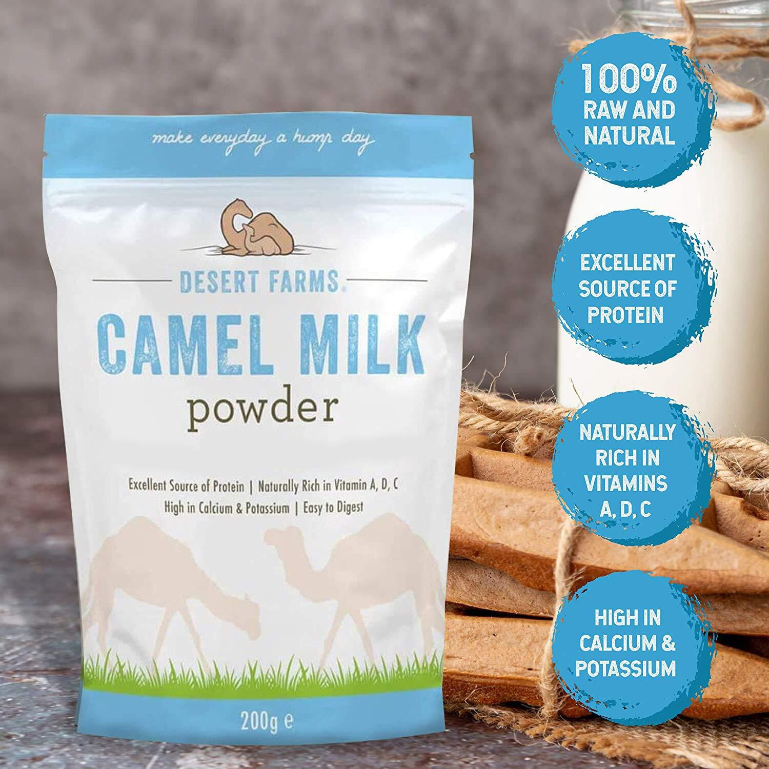 Desert Farms Organic Whole Camel Milk Powder Certified Paleo And Keto Allergen Free Non-Gmo Easy To Mix Powder Milk - Excellent Replacement For Goat And Soy Milk - Packaged In The Usa (200 Grams)