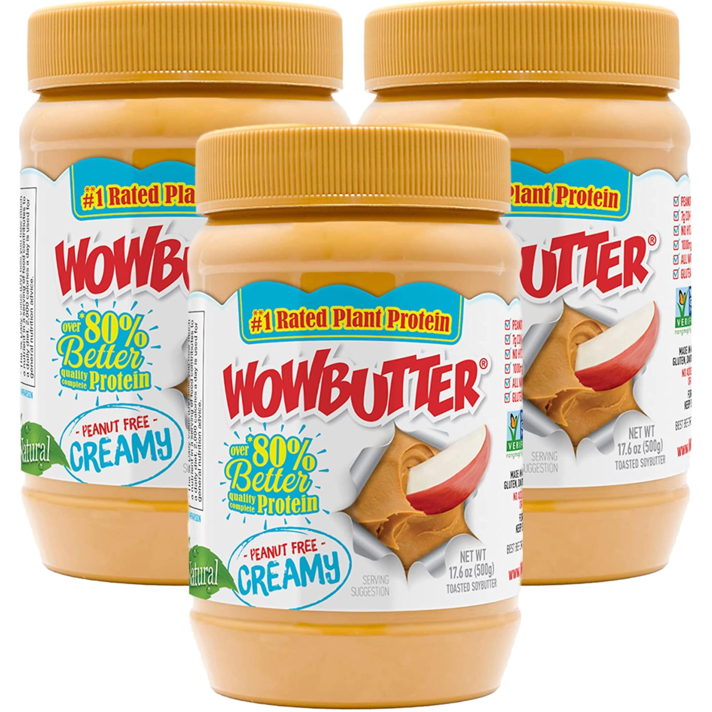Wowbutter Natural Peanut Free Creamy, 1.1 Lb Jar (Pack Of 3)