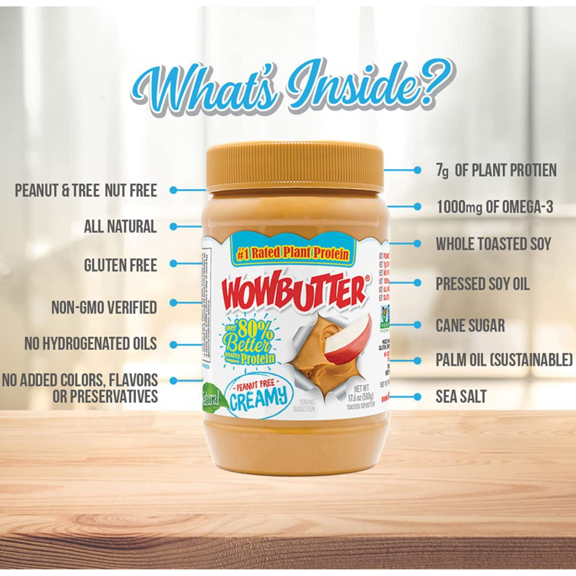 Wowbutter Natural Peanut Free Creamy, 1.1 Lb Jar (Pack Of 3)