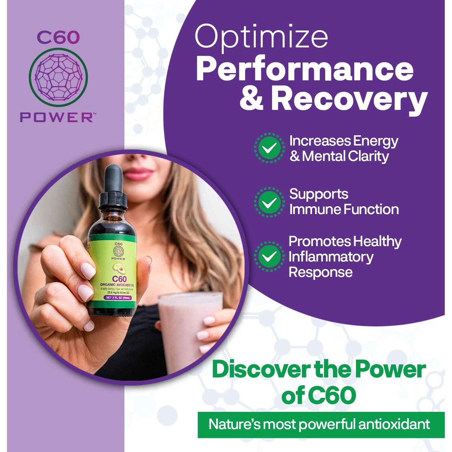 C60 Purple Power Organic Extra Virgin Olive Oil, 4 Fl Oz Organic Cold-Pressed Olive Oil, 99.99% Pure C60 Carbon Fullerenes, Lift The Oxidative Burden At The Cellular Level, Optimize Mitochondrial Function