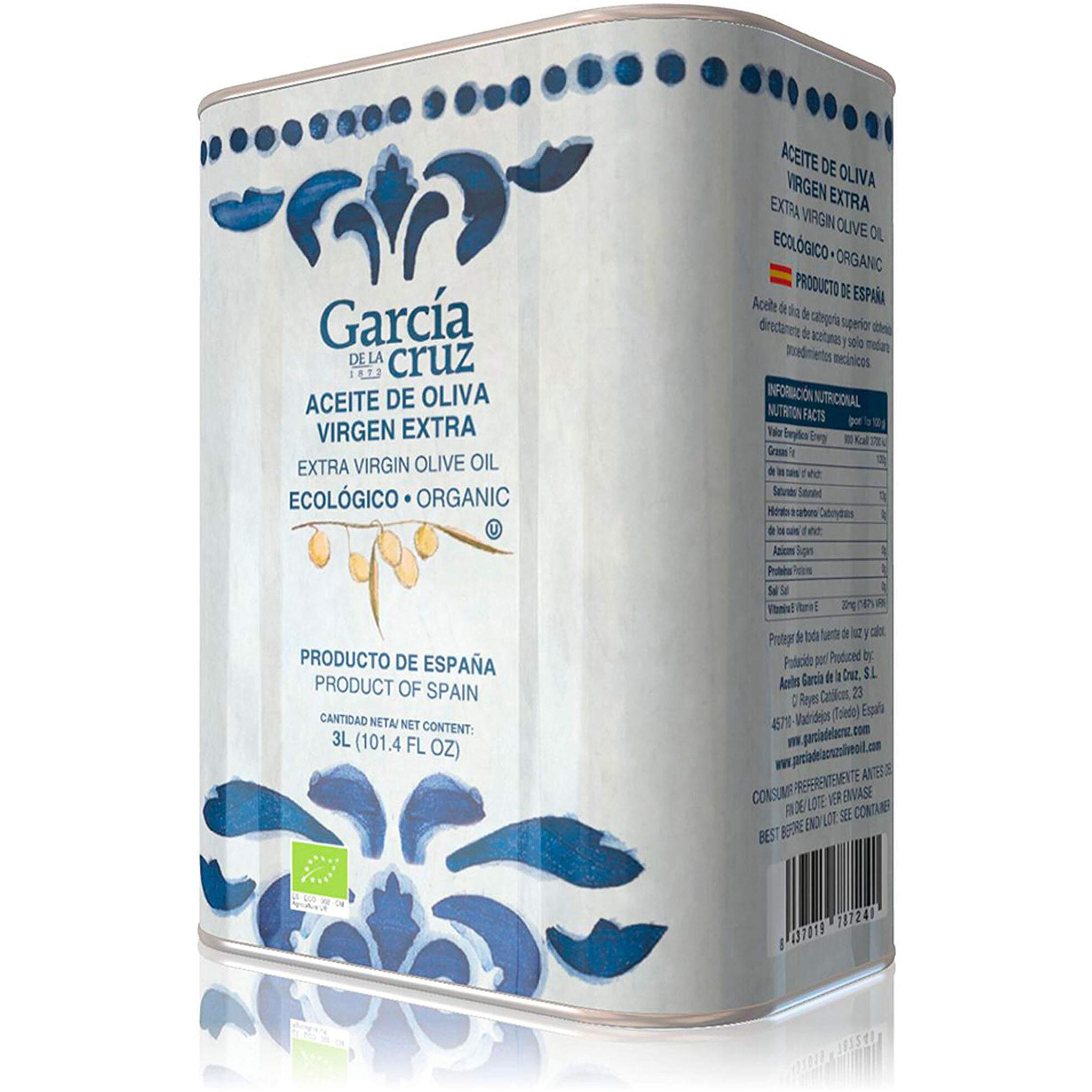 Garc  A De La Cruz - Organic Extra Virgin Olive Oil, Cooking Oil, Olive Variety, Smooth Body, Origin Spain, Montes De Toledo, Packed In Tins - 3L