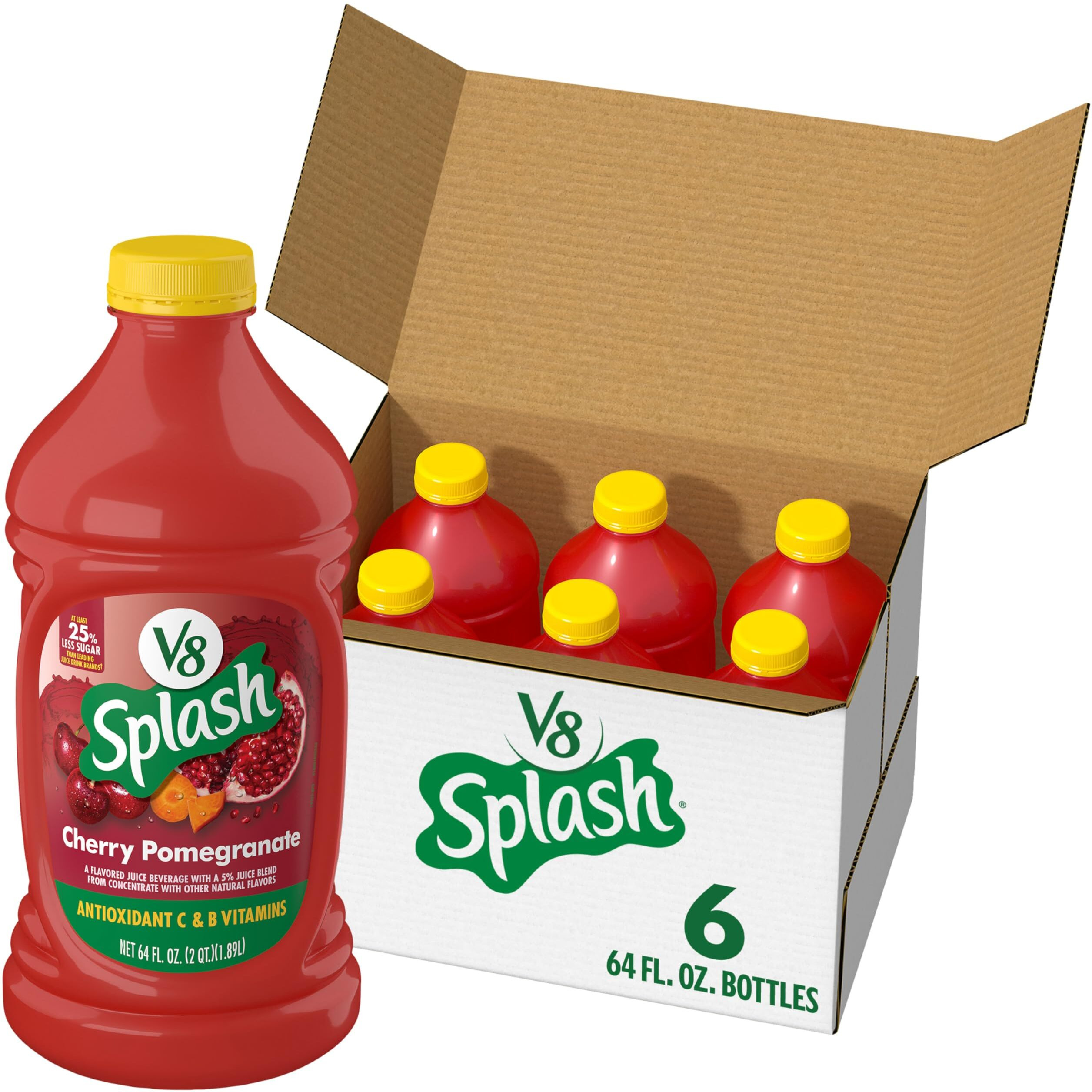 V8 Splash Cherry Pomegranate Flavored Juice Beverage, 64 Fl Oz Bottle (6 Pack)