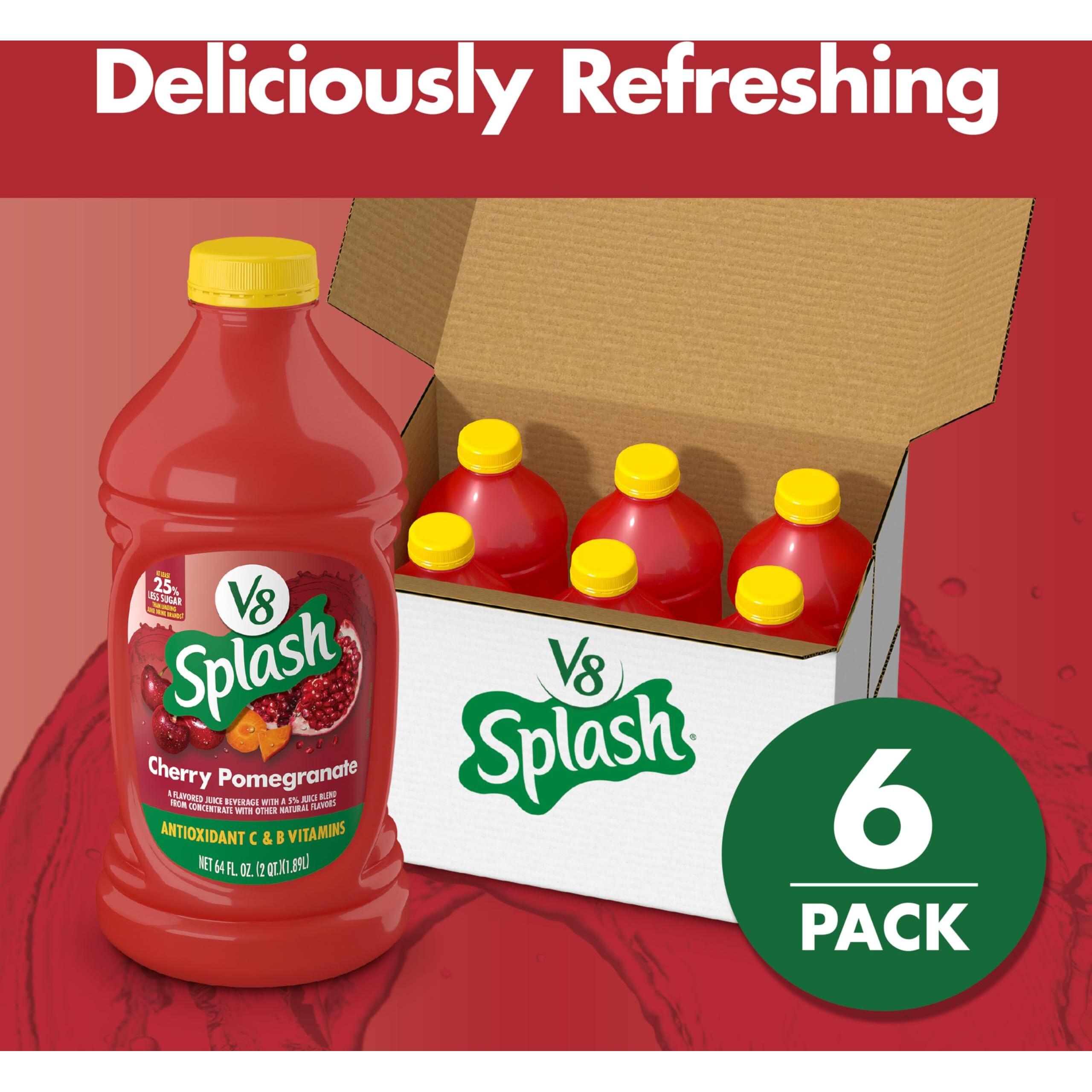 V8 Splash Cherry Pomegranate Flavored Juice Beverage, 64 Fl Oz Bottle (6 Pack)