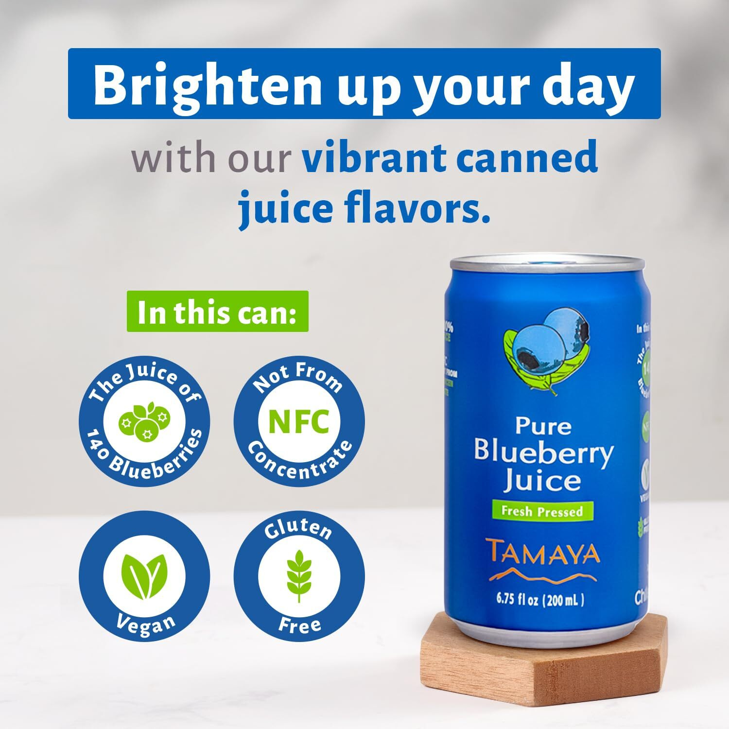 Tamaya Blueberry Juice - Pure Blueberries Fresh Pressed With No Sugar Added - Delicious Refreshing Juice - No Gluten, Vegan Friendly - No Water Mix, Not From Concentrate 6.75 Fl Oz Mini Cans, Pack Of 12, Chile