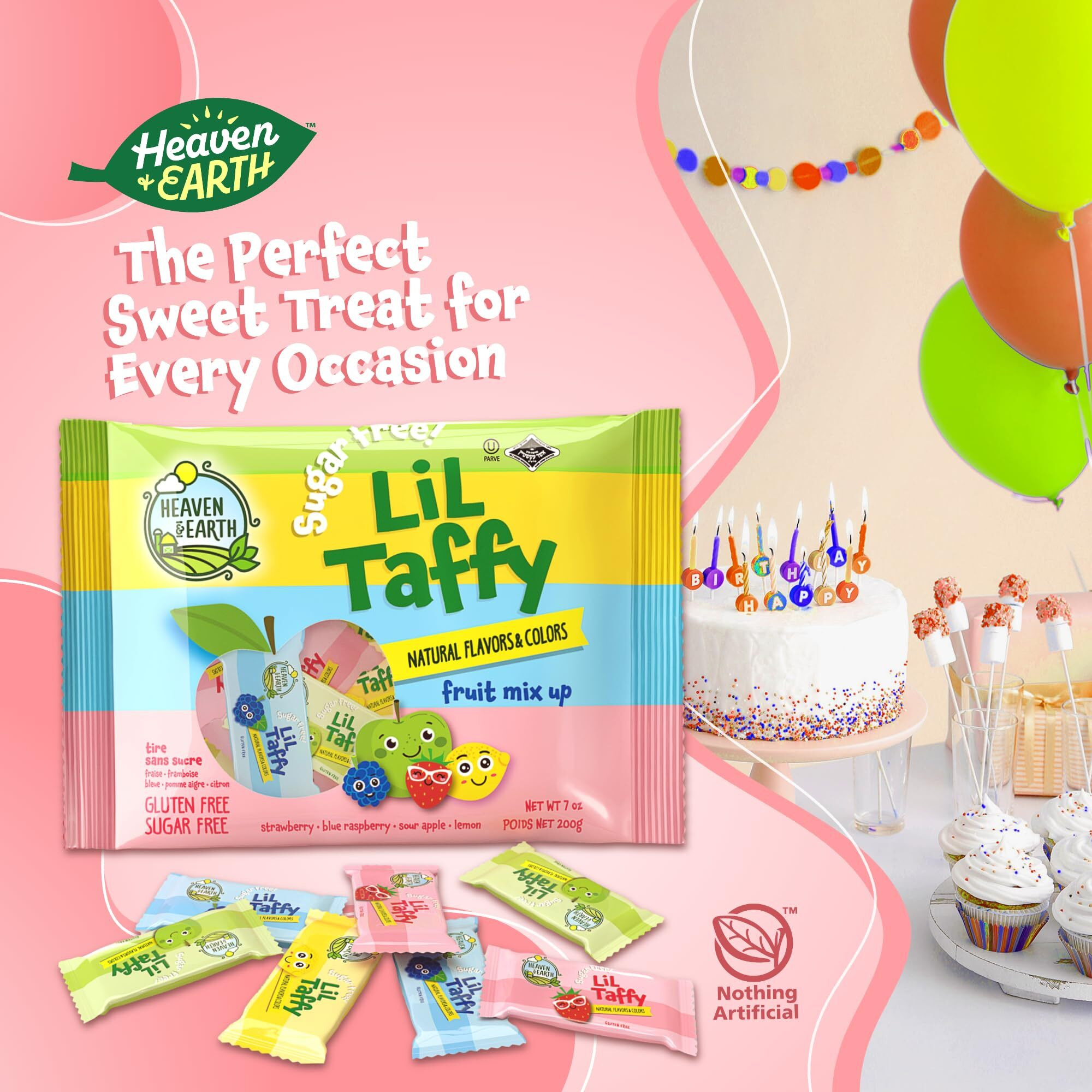 Heaven & Earth Sugar Free Lil Taffy Fruit Mix (Approx. 20 Count) | Made With Natural Colors & Flavors, No High Fructose Corn Syrup, Gluten Free, Nothing Artificial, Kosher, Wonderfully Delicious