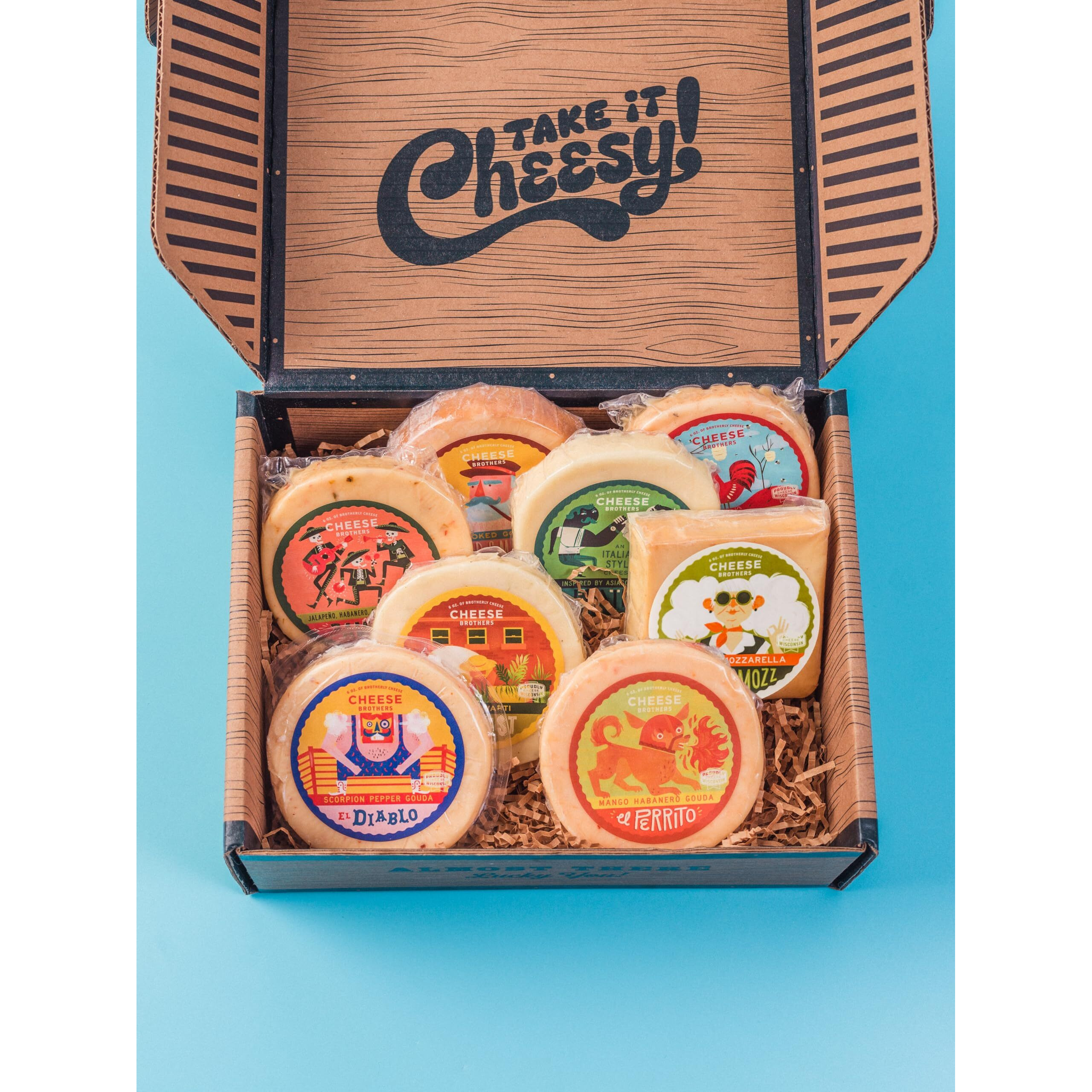 Cheese Bros. Wisconsin Cheese Brotherhood Gift Box | Assorted Gouda, Havarti, Mozzarella And Fratello | Great Food Gifting Idea