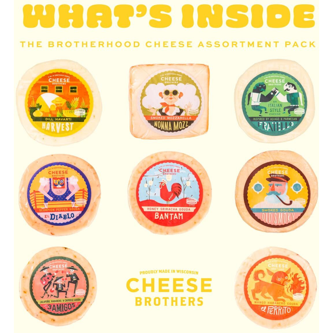 Cheese Bros. Wisconsin Cheese Brotherhood Gift Box | Assorted Gouda, Havarti, Mozzarella And Fratello | Great Food Gifting Idea