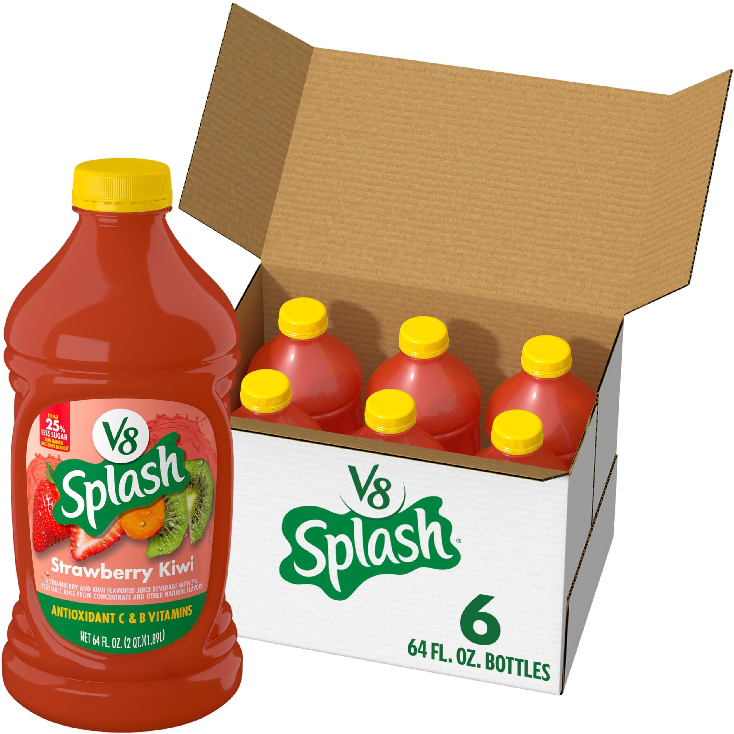 V8 Splash Strawberry Kiwi Flavored Juice Beverage, 64 Fl Oz Bottle (6 Pack)