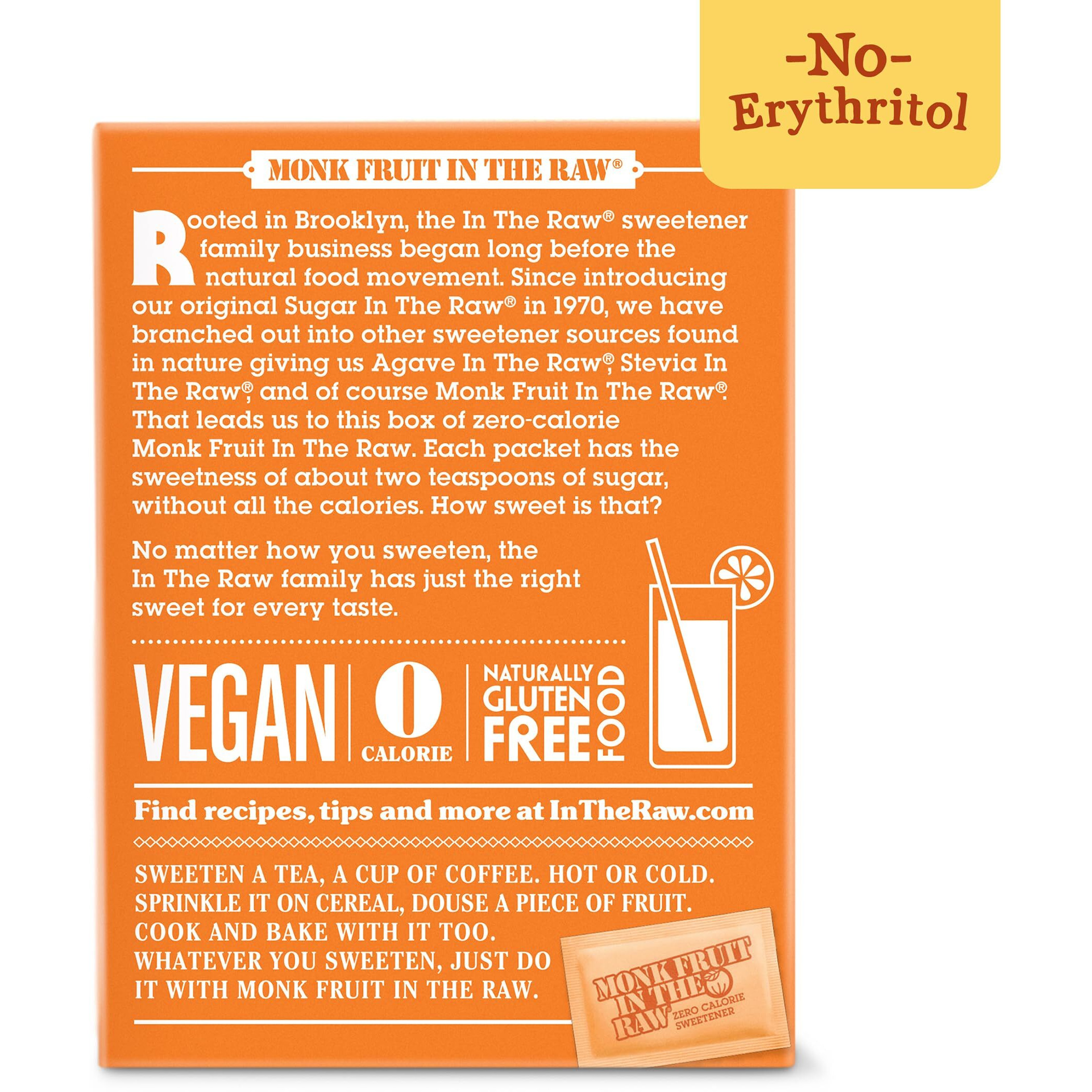 Monk Fruit In The Raw, Natural Monk Fruit Sweetener, Sugar-Free, Gluten Free, Zero Calorie, Vegan Sugar Substitute, 40 Count Packets (Pack Of 4)