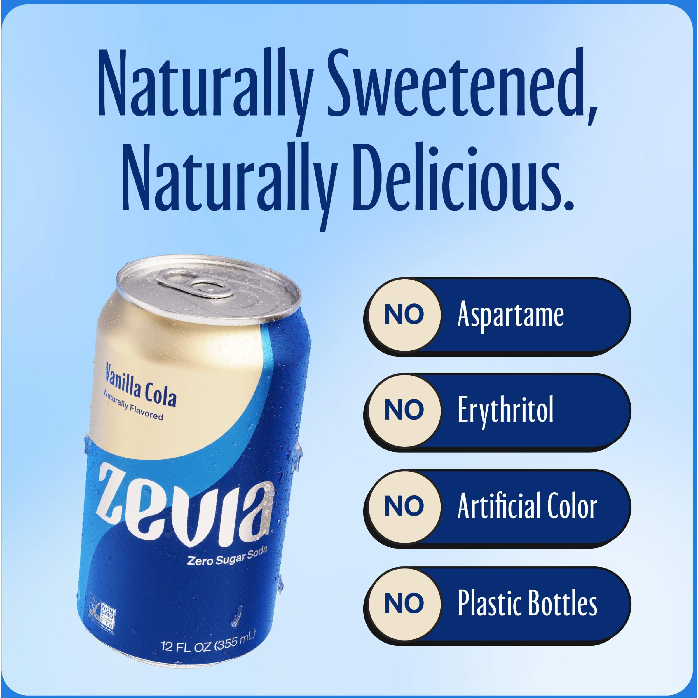 Zevia Zero Sugar, Vanilla Cola Soda, 12 Fl Oz Cans (Pack Of 8)
