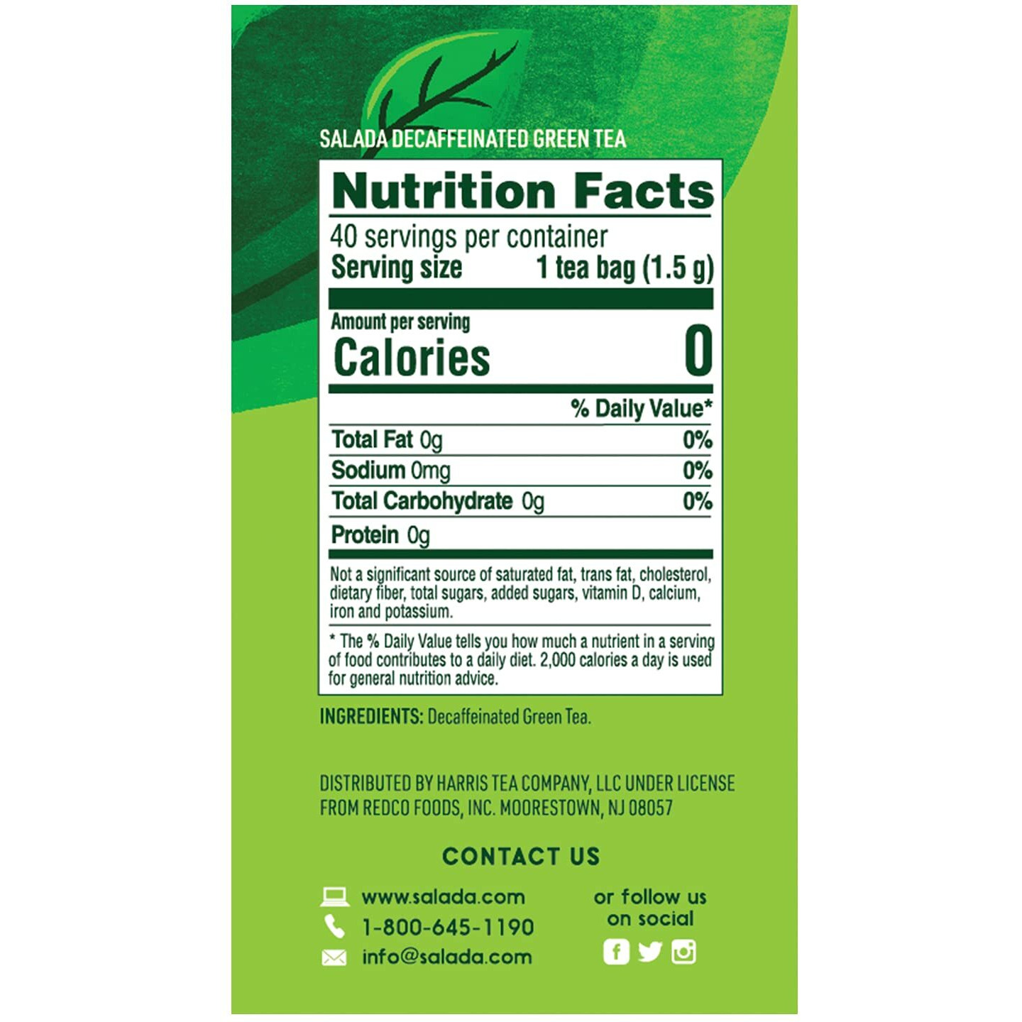Salada Decaffeinated Green Tea, Zero Calorie Green Tea, Rich And Smooth Taste Green Tea Blend, Great Iced Or Hot, 40 Individually Wrapped Tea Bags (Pack Of 6)