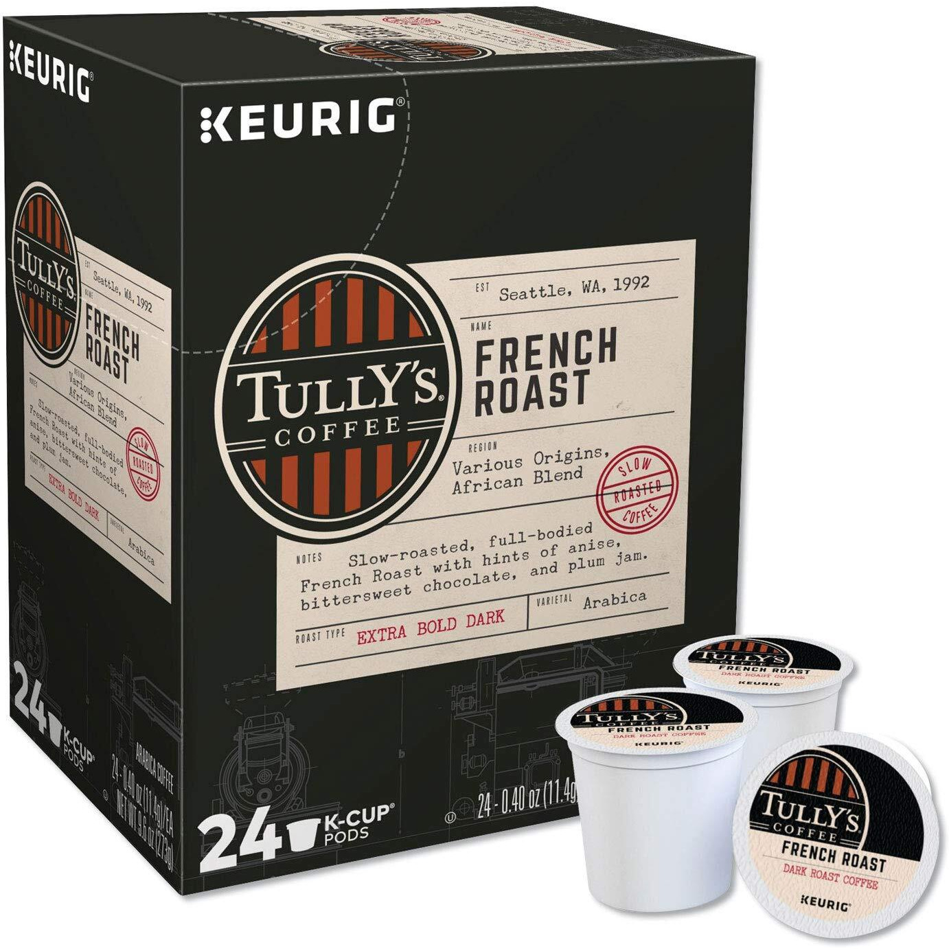 Tully's Coffee Decaffeinated French Roast, Extra Bold, 24-Count K-Cup For Keurig Brewers