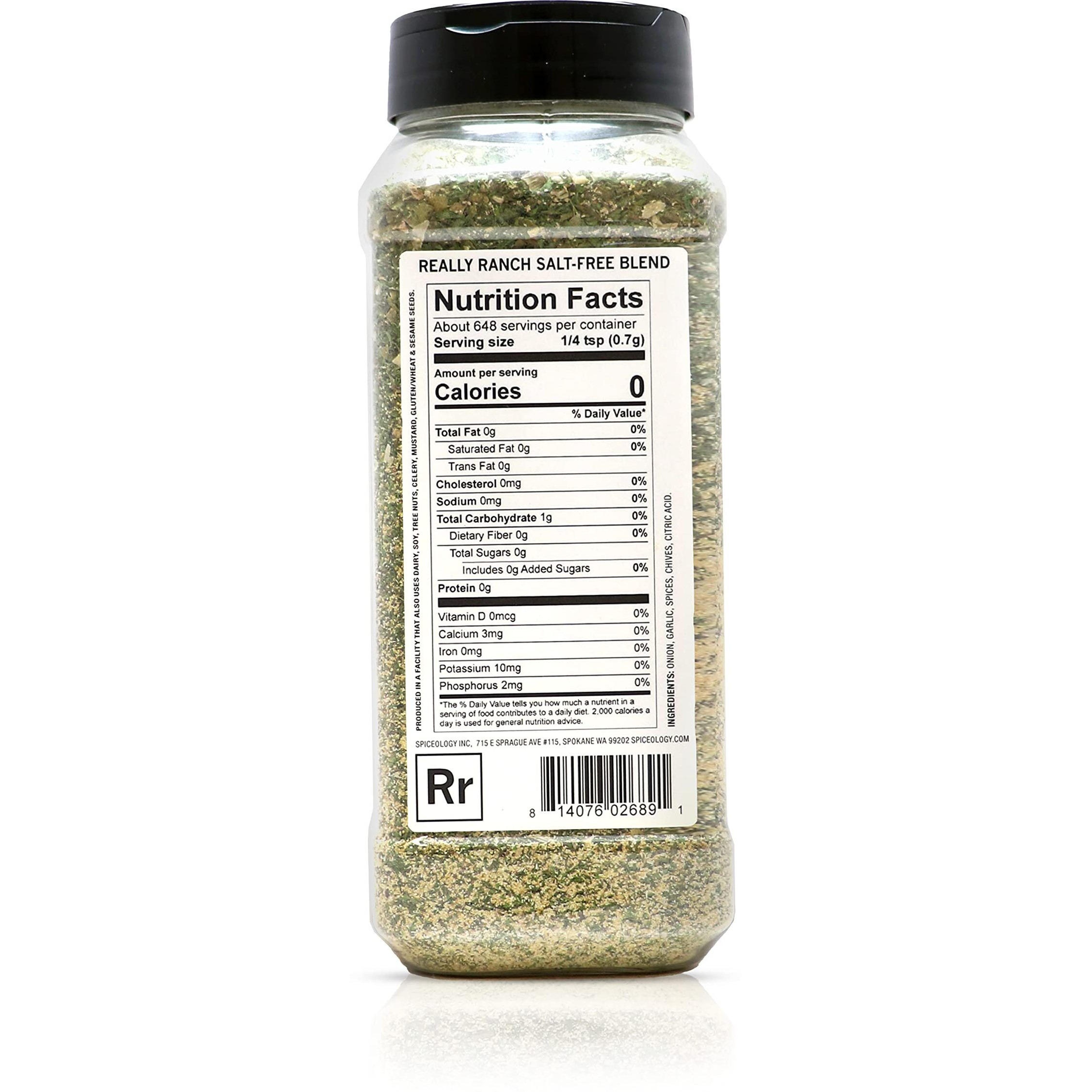 Spiceology - Really Ranch Salt Free Seasoning - Use On Ranch Dip, Roasted Veggies Or Chicken - 16 Oz