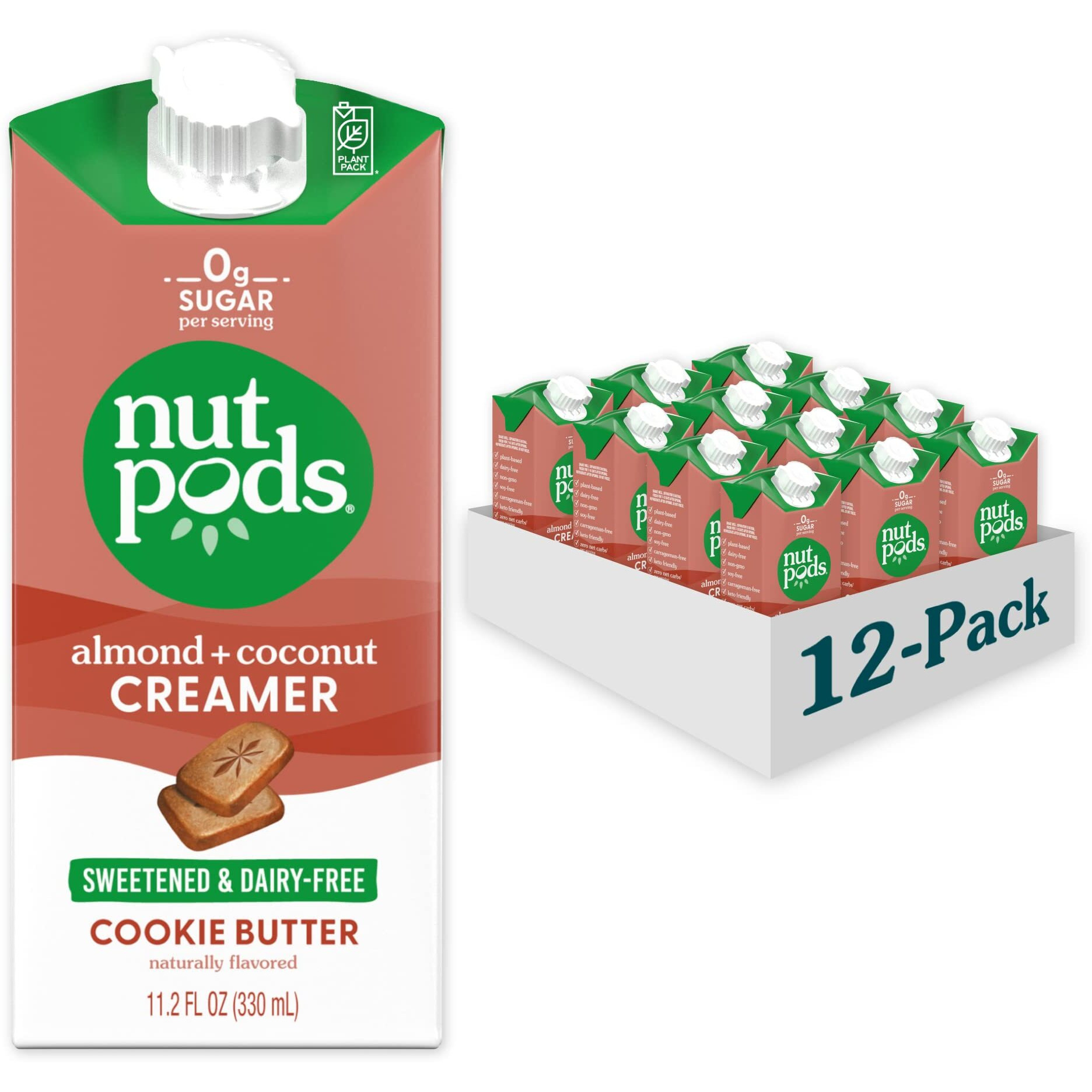 Nutpods Sweetened Cookie Butter Keto Coffee Creamer - Sweetened Non Dairy Creamer With Zero Sugar - 5 Calories And Zero Net Carbs Per Serving Gluten Free, Non-Gmo, Vegan, Sugar Free, Kosher (12-Pack)