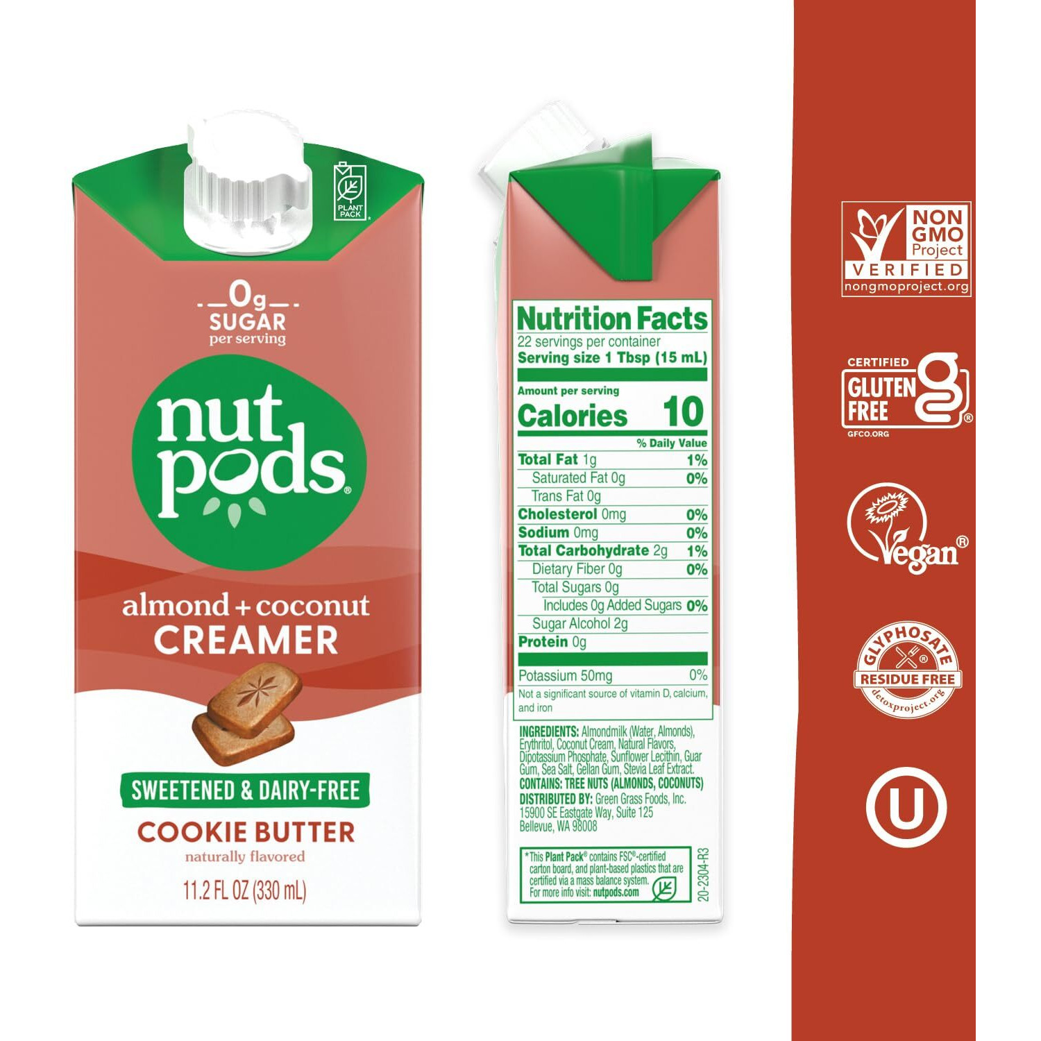 Nutpods Sweetened Cookie Butter Keto Coffee Creamer - Sweetened Non Dairy Creamer With Zero Sugar - 5 Calories And Zero Net Carbs Per Serving Gluten Free, Non-Gmo, Vegan, Sugar Free, Kosher (12-Pack)