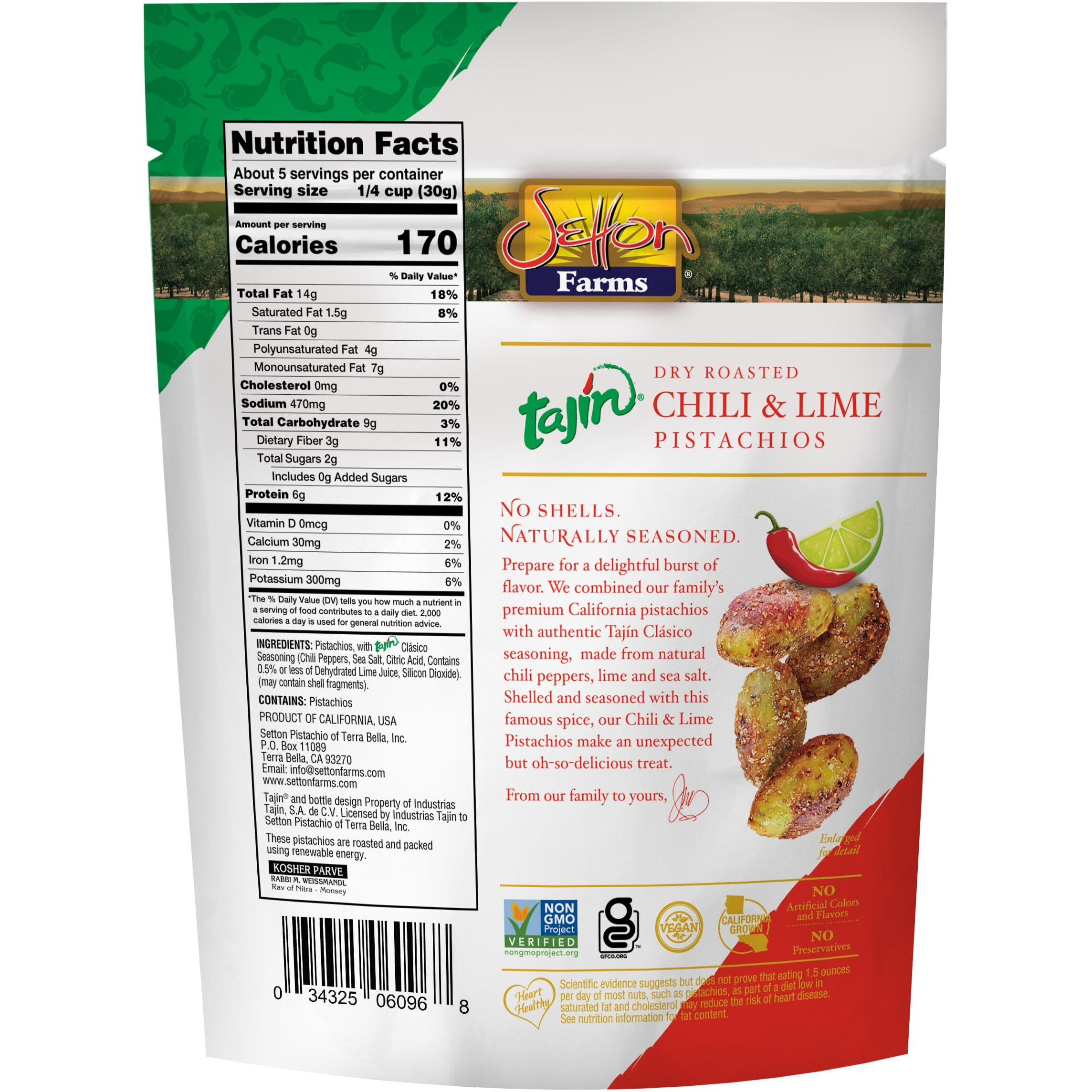 Tajin Seasoned Pistachio Kernels | No Shells | Tajin Clasico Chili Lime | Non-Gmo Project Verified | Gluten Free | Vegan | Kosher | 5 Oz. Bag