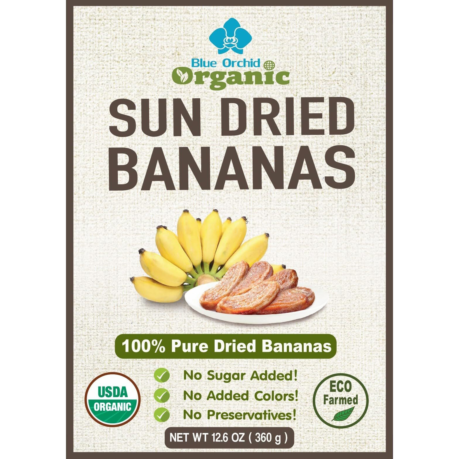 Organic Sun Dried Whole Bananas - No Sugar Added - No Preservatives - Unsulfured - Soft And Chewy Little Bananas - Thai Natural Fruit Snacks - Super Potassium Snack 12.6 Oz Pack Of 1