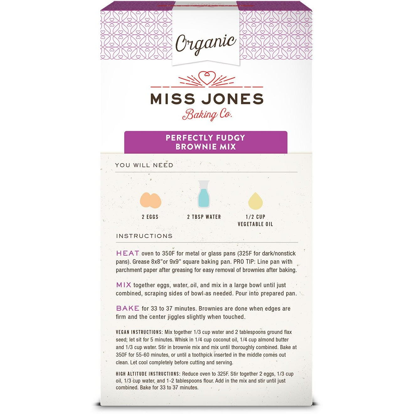 Miss Jones Baking Organic Fudge Brownie Mix, Non-Gmo, Vegan-Friendly Rich Cocoa (Pack Of 3)