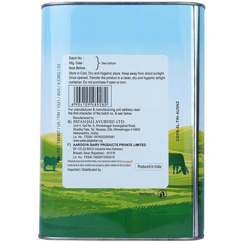 Patanjali Cow Ghee 5Liter / 169.07 Fl Oz