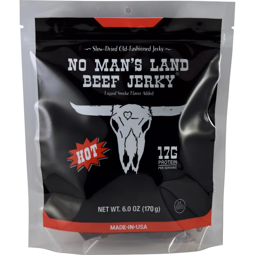 No Mans Land Hot Beef Jerky High Protein Low Calorie Low Carb Beef Snack 6.0Oz Bag