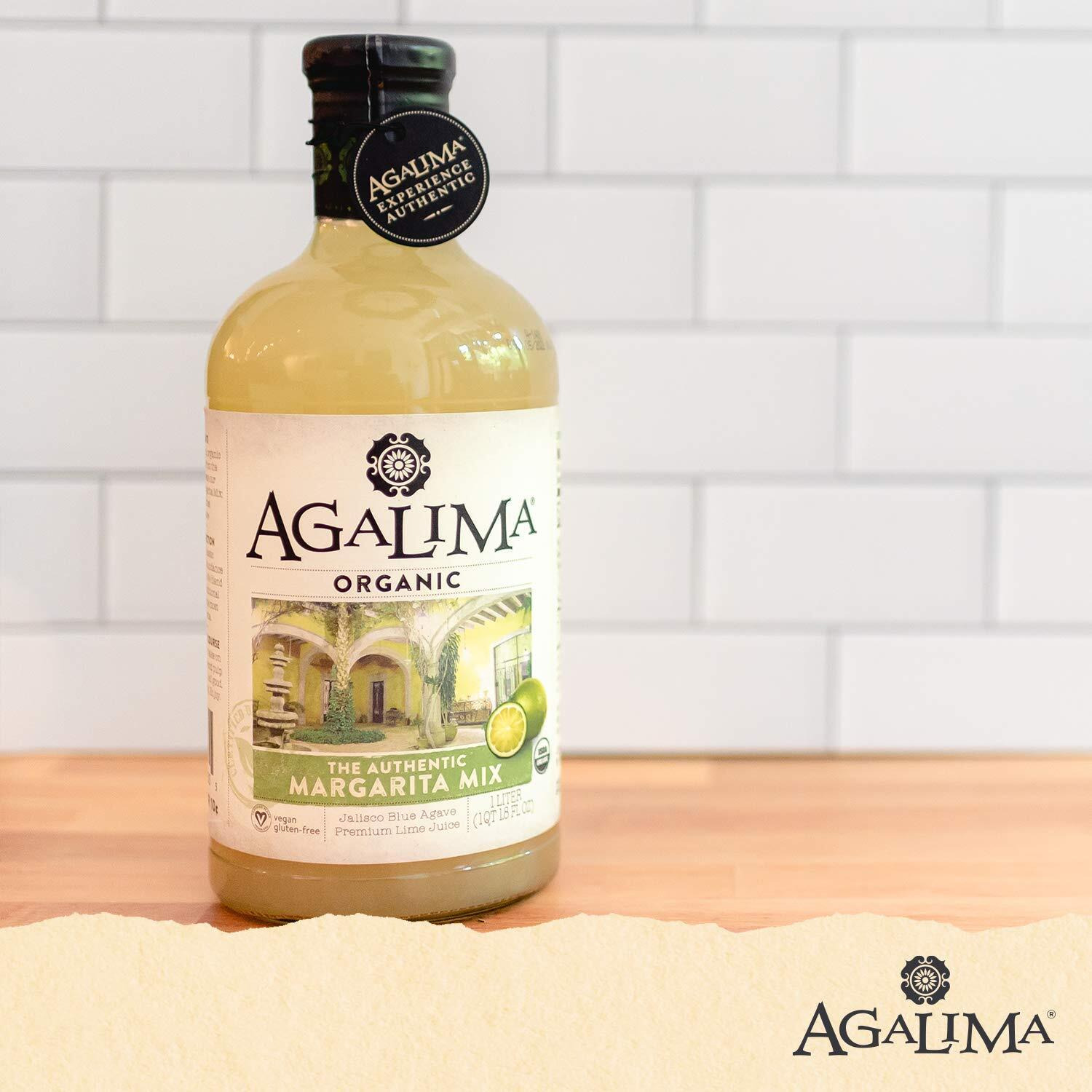 Agalima Authentic Organic Margarita Drink Mix, All Natural, 1 Liter (33.8 Fl Oz) Glass Bottle, Individually Boxed
