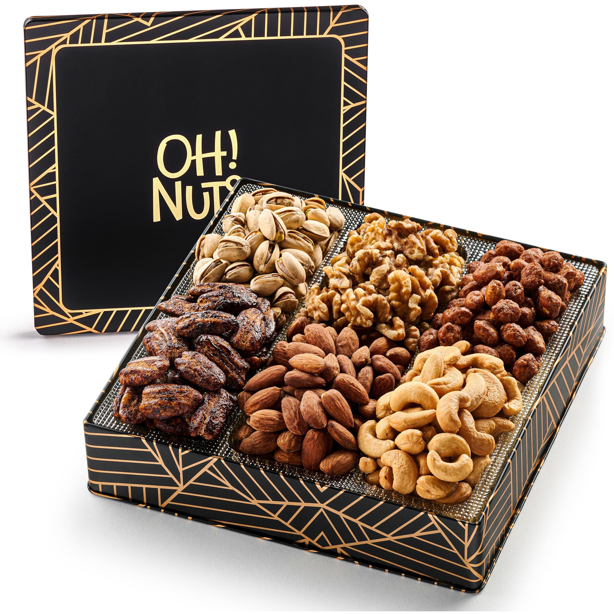 Nuts Gift Basket 6 Section Nuts Square Gift Tin | Premium Nuts Gift Tin For Special Occasions - Birthday, Anniversary, Corporate Party. For Men & Women By Oh Nuts
