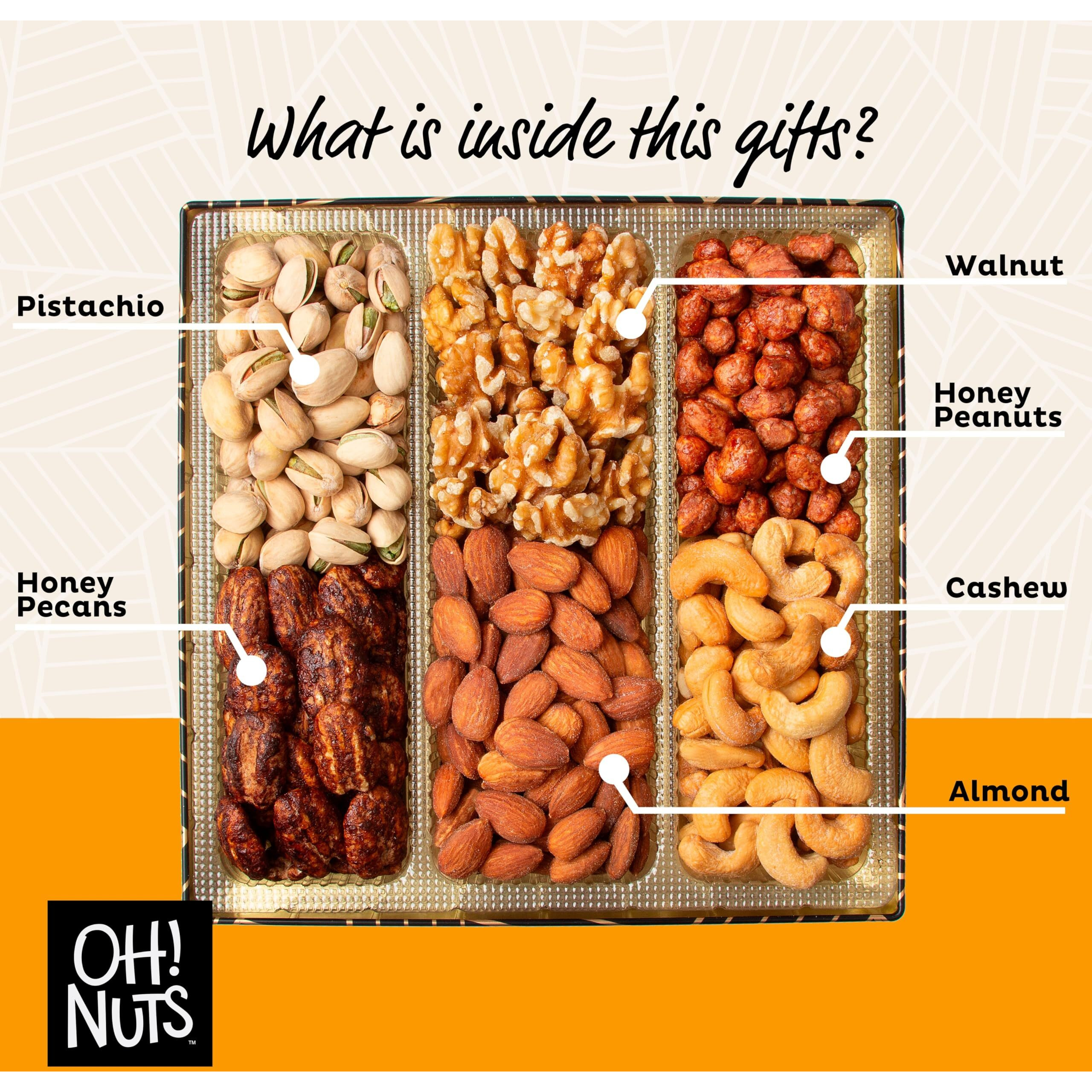 Nuts Gift Basket 6 Section Nuts Square Gift Tin | Premium Nuts Gift Tin For Special Occasions - Birthday, Anniversary, Corporate Party. For Men & Women By Oh Nuts