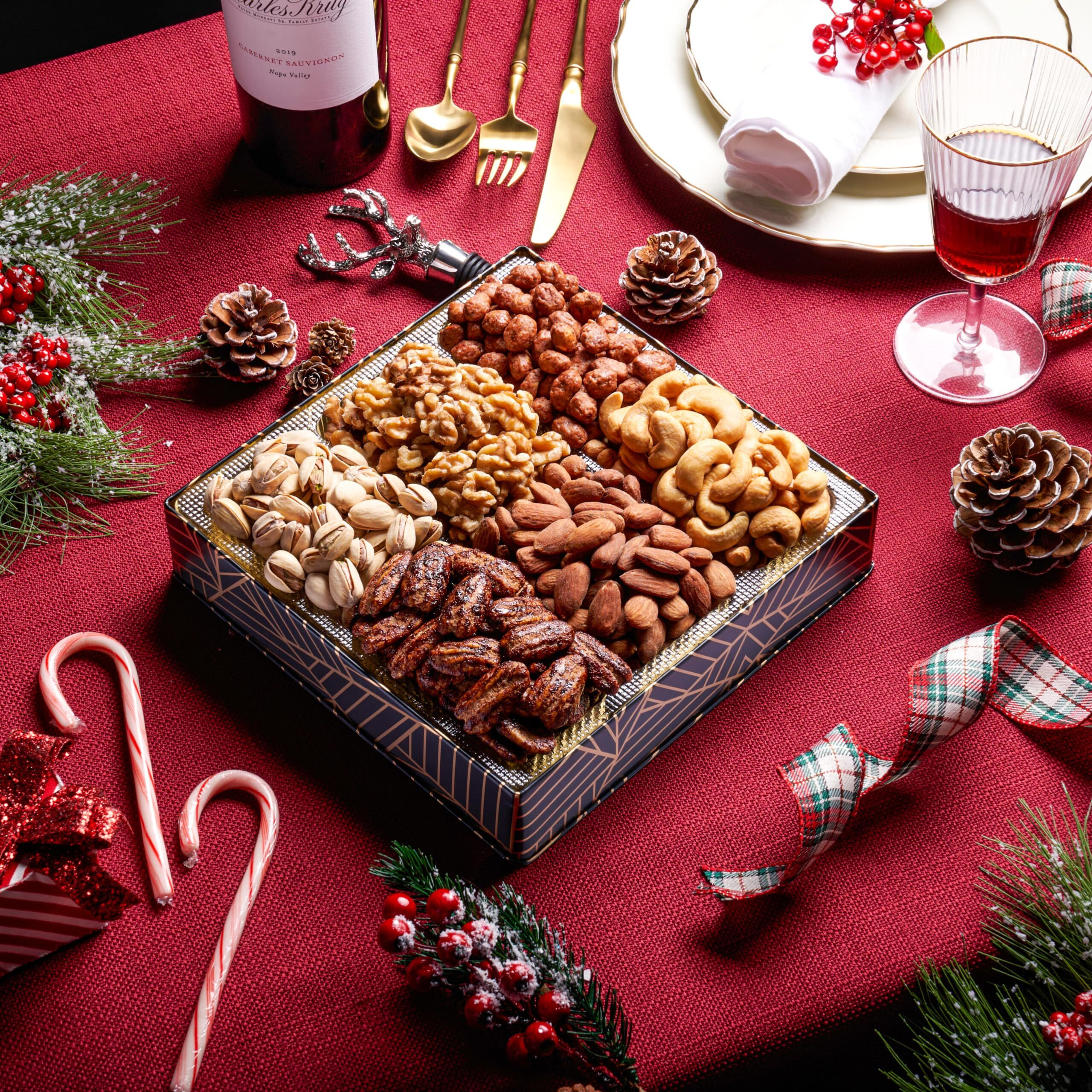 Nuts Gift Basket 6 Section Nuts Square Gift Tin | Premium Nuts Gift Tin For Special Occasions - Birthday, Anniversary, Corporate Party. For Men & Women By Oh Nuts