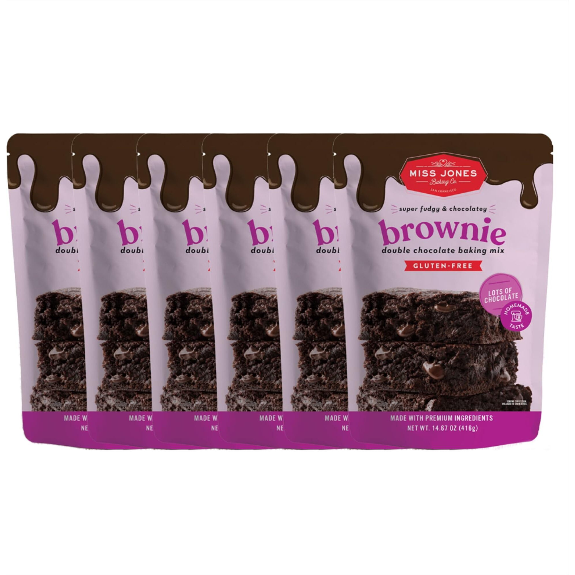 Miss Jones Gluten-Free Baking Brownie Mix - More Chocolate Chips, Guilt Free Brownie Mix, Naturally Sweetened Desserts & Treats, 14.67 Ounce (Pack Of 6)