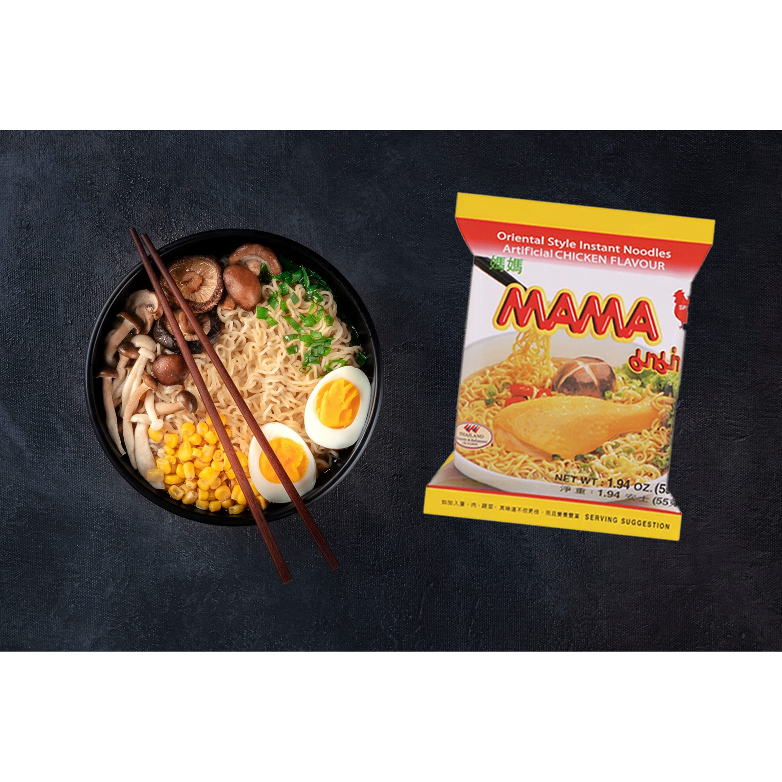 Mama Ramen Style Instant Oriental Noodles Variety 30 Pack, Chicken, Pork, Creamy Shrimp
