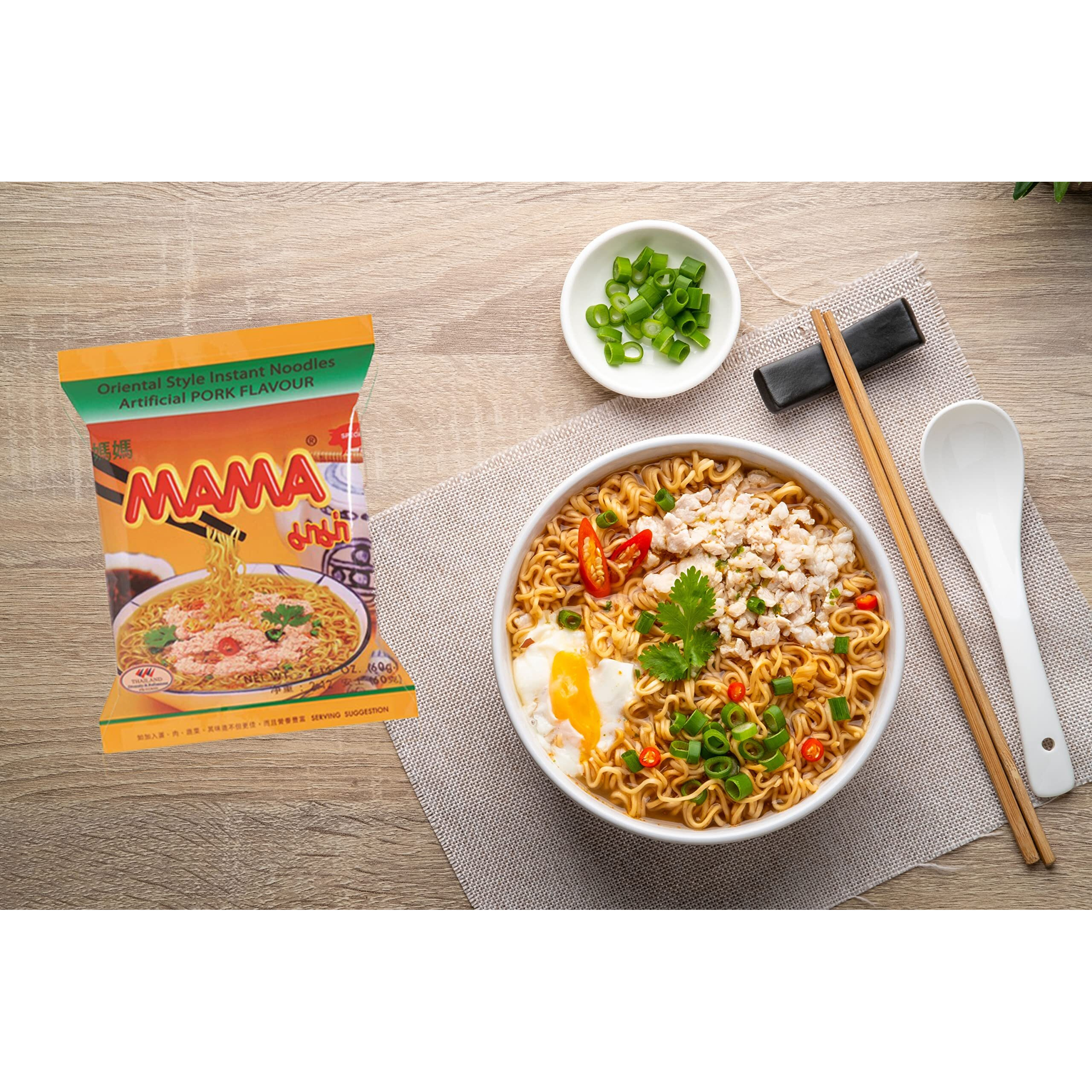 Mama Ramen Style Instant Oriental Noodles Variety 30 Pack, Chicken, Pork, Creamy Shrimp