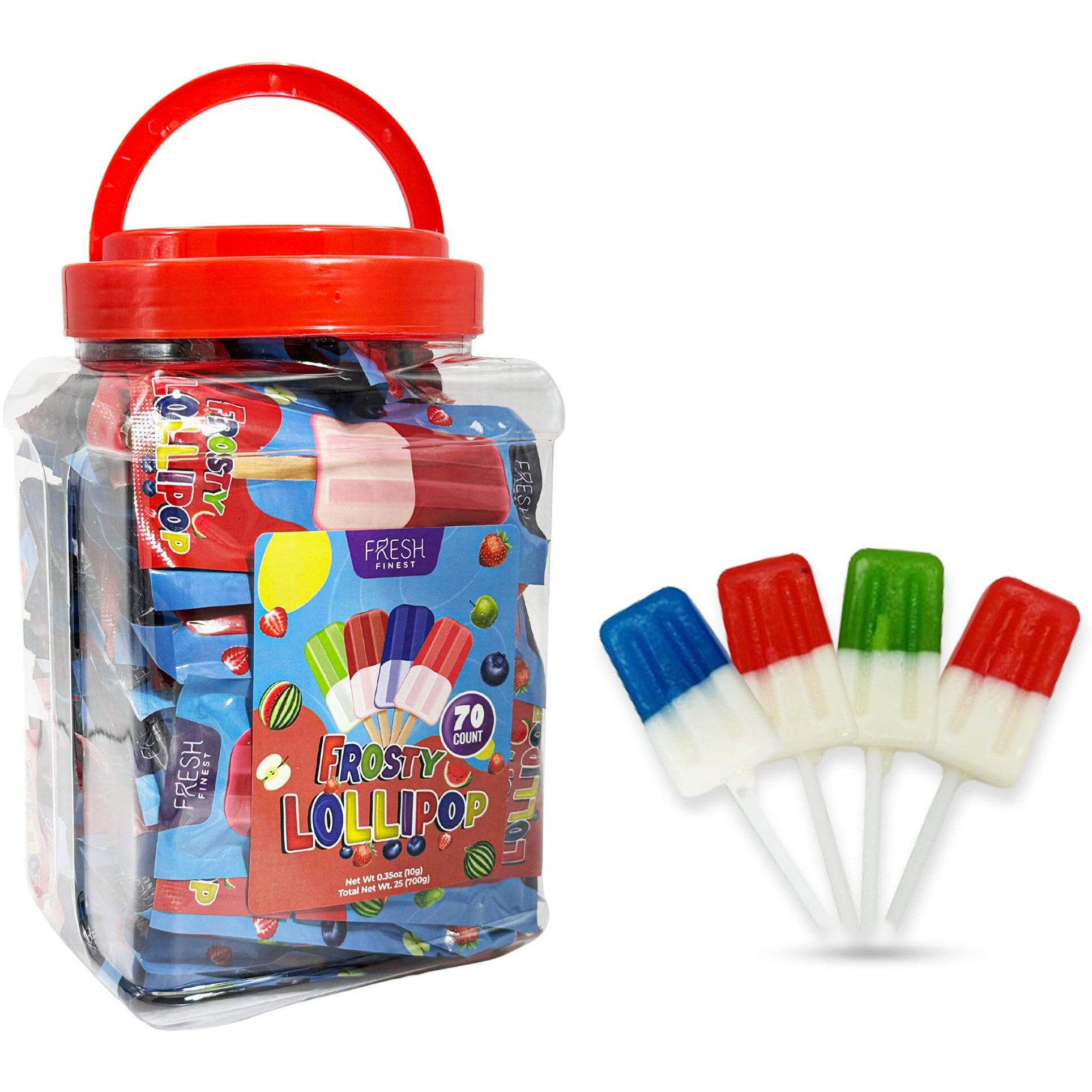 Fresh Finest Popsicle Shaped Ice Cream Lollipops - Individually Wrapped Suckers, Multicolor Lollipops Best For Summer, Goodie Bags, Party Favors - 70 Pack Bulk