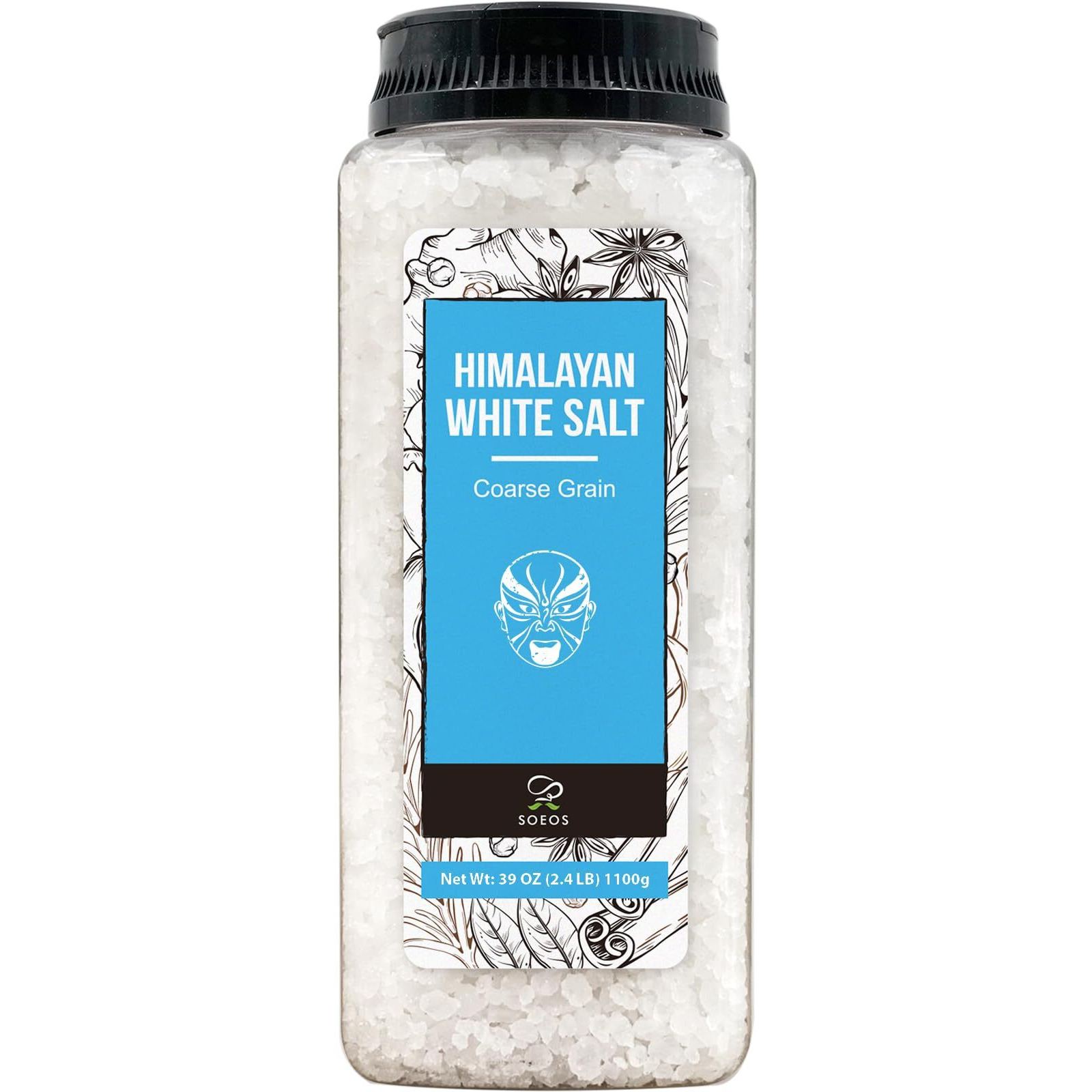 Soeos Sea Salt, Coarse Grain, 39 Oz (2.4 Pound), Non-Gmo, Nature Himalayan Kosher Salt, Sea Salt For Grinder Refill (Pack Of 1)