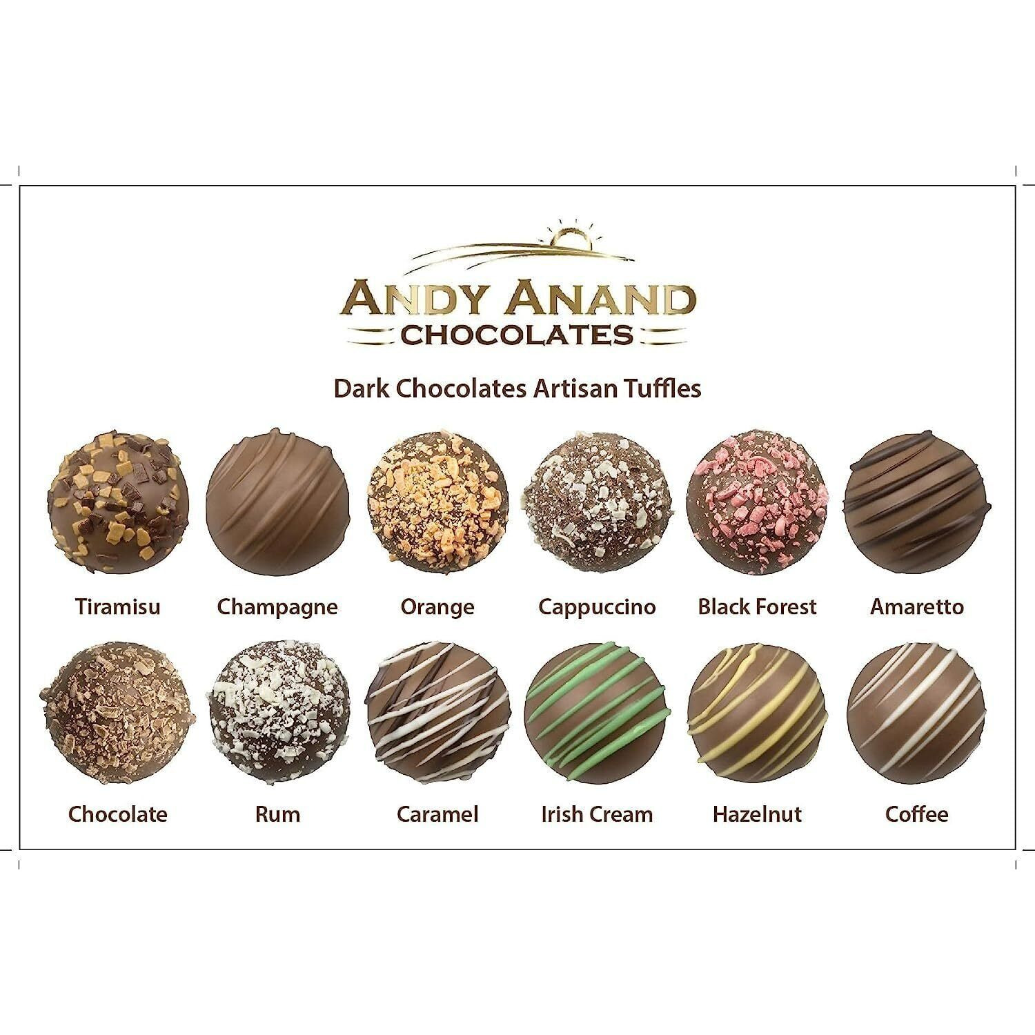 Andy Anand Luxurious Dark Chocolate Truffles Gift Box, 24 Pieces, Handmade Gourmet Flavors - Perfect For Indulgence And Gifting