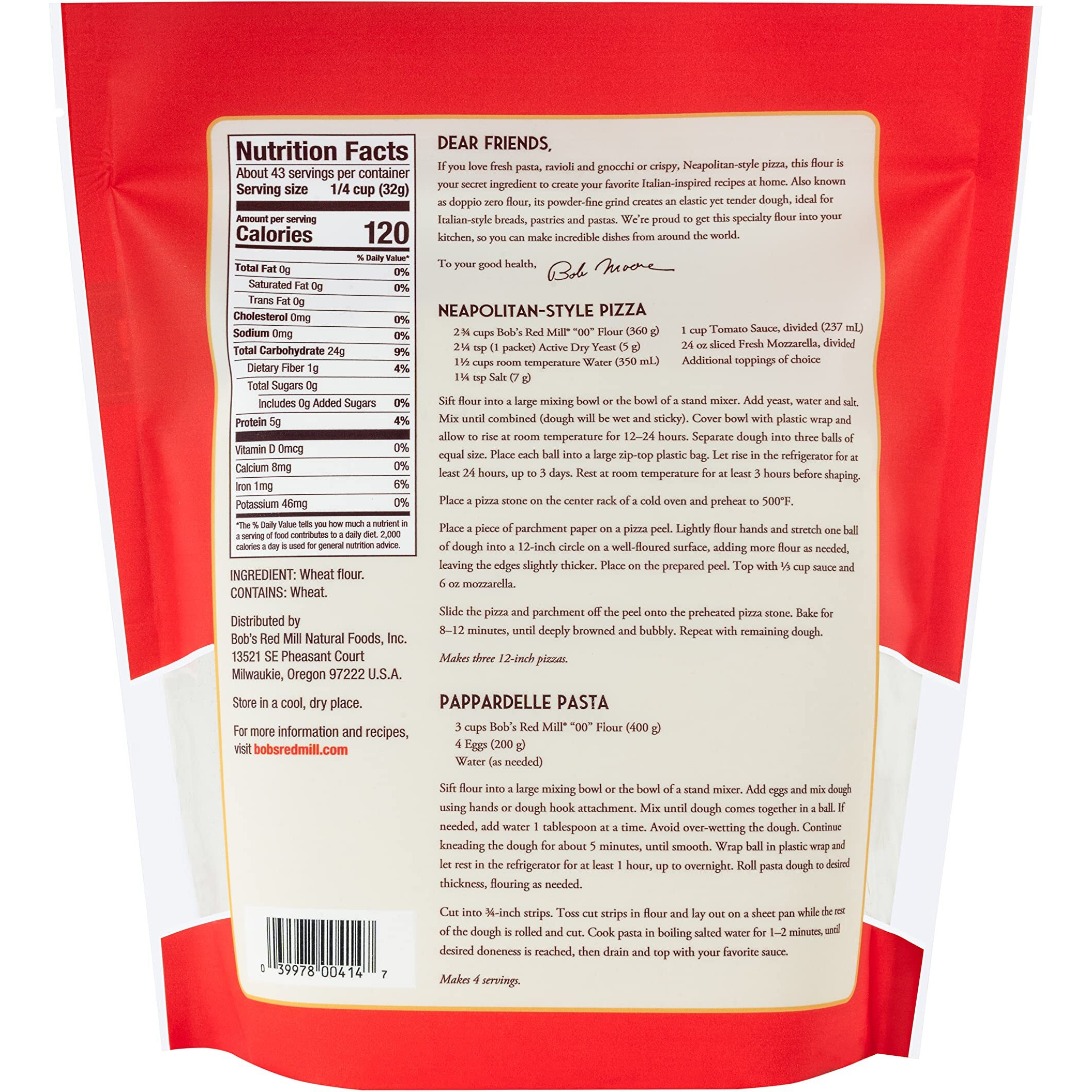 Bob's Red Mill 00 Pizza Flour, Premium Italian Style - 3 Pound (Pack Of 4) - Pizza And Pasta Flour, Kosher, Non-Gmo