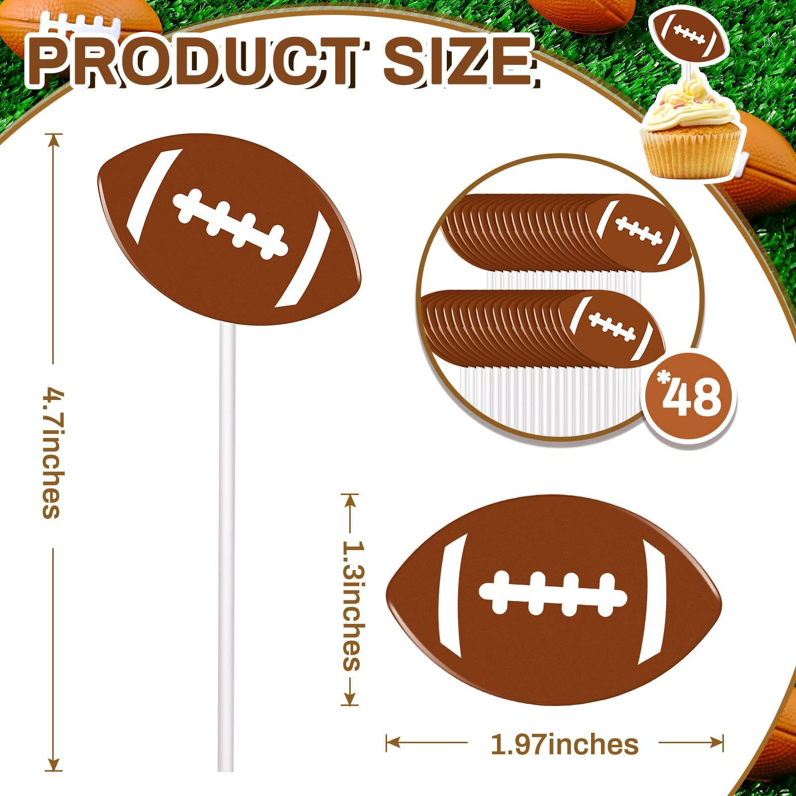 Marspark 48 Pieces Football Cupcake Toppers Picks Cake Decorations Football Cake Topper For Baby Shower Birthday Party Football Theme Party