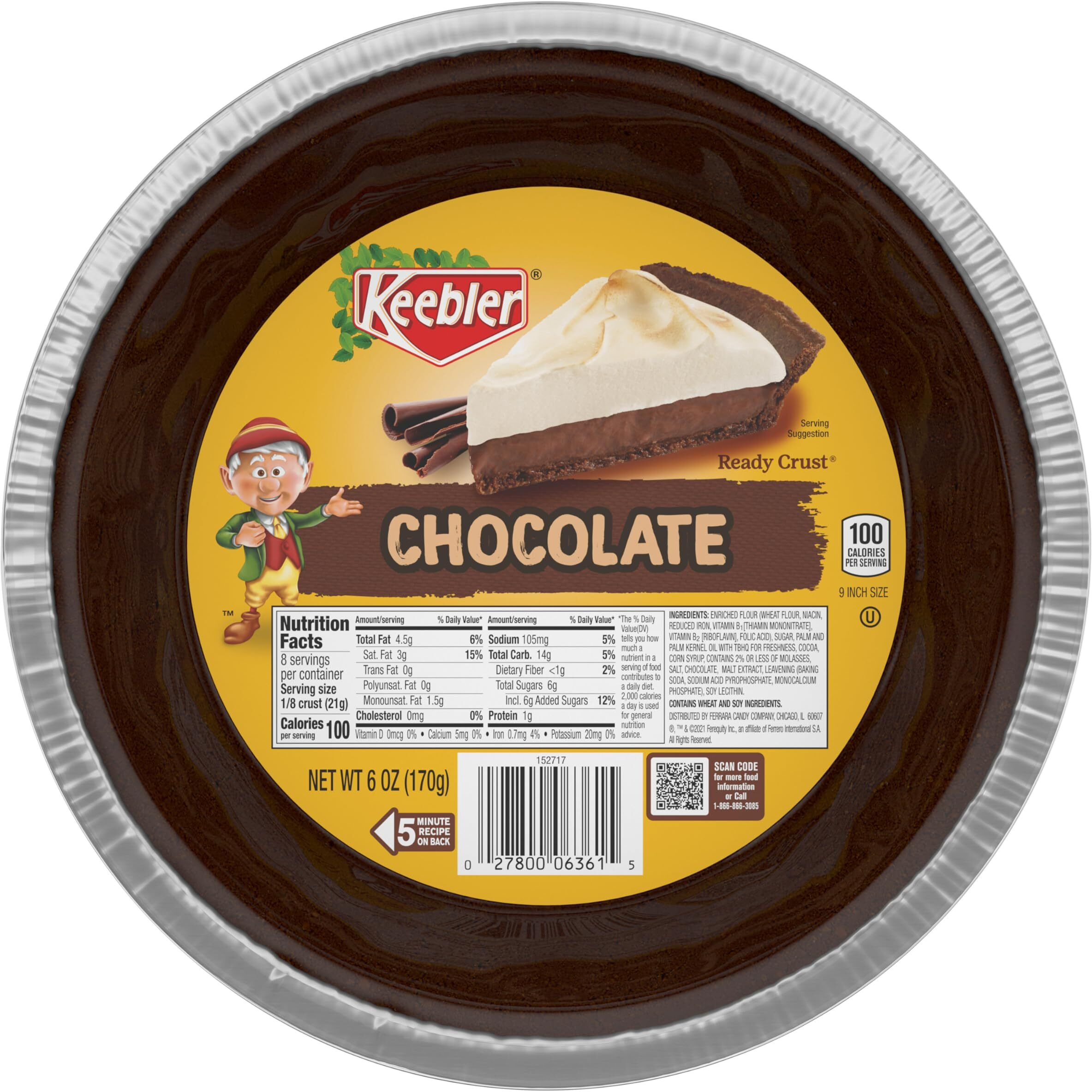 Keebler Ready Crust 9-Inch Chocolate Pie Crusts, Premade Pie Crusts For Baking And No-Bake, 12 Ct