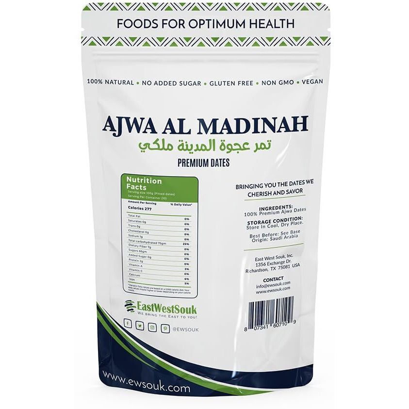 Al Madina Ajwa Dates - Premium Quality - 2.2Lb (1000G) - Imported From Madinah Munawwara, Saudi Arabia - Ramadan Gift Box - Fiber-Rich Snack Dry Fruit