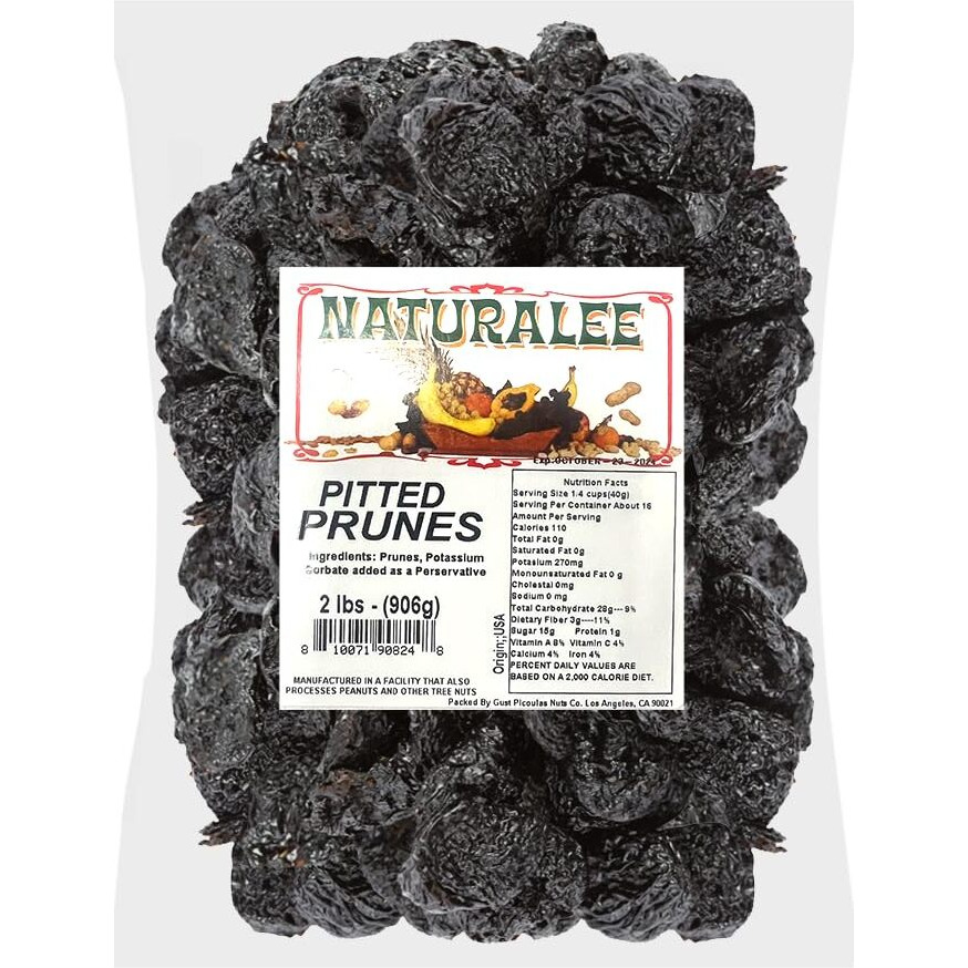 Naturalee Dried Prunes 2 Lb - Pitted - No Added Sugar - Gluten Free, Vegan, High Fiber Snack